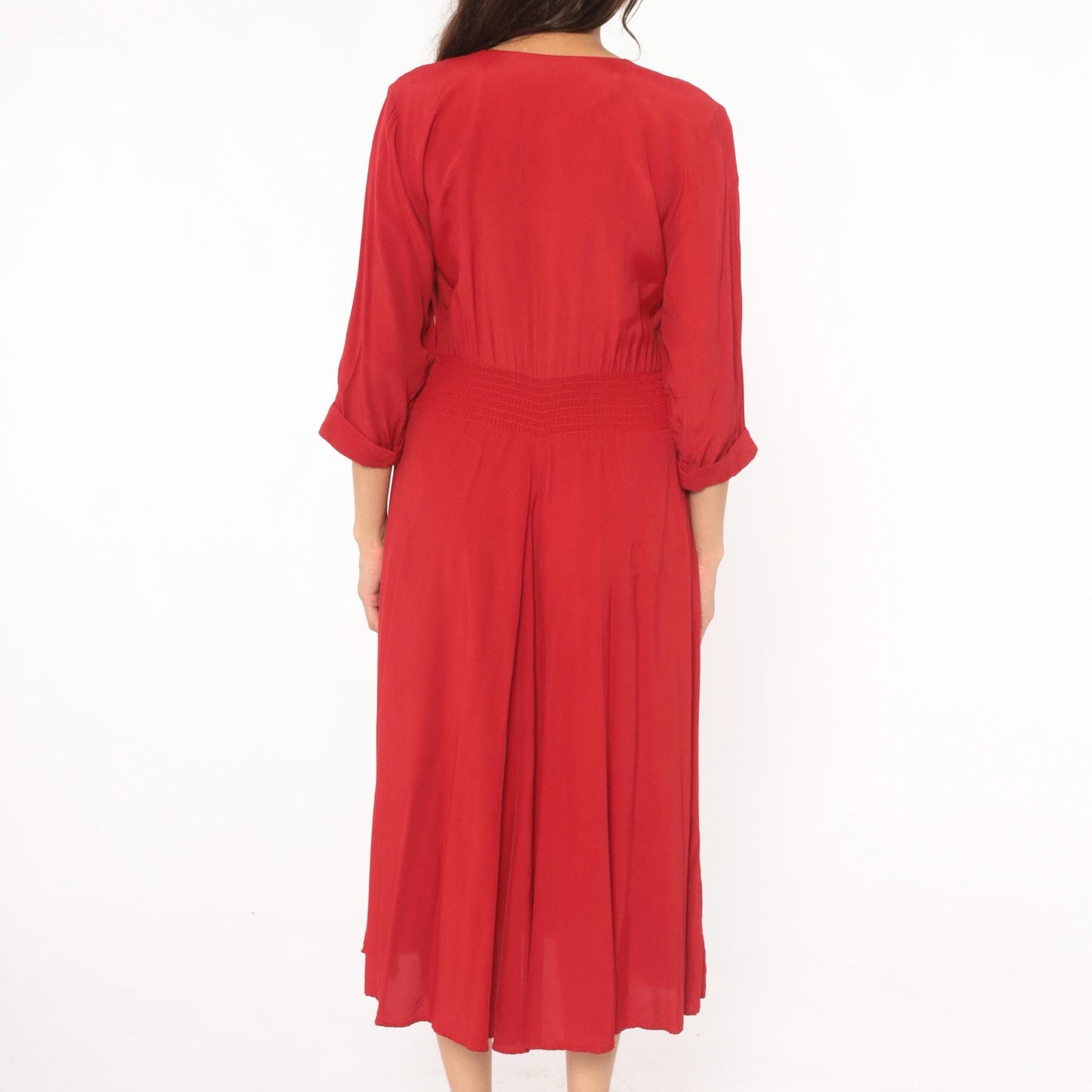 80s Piccolino Petites Crimson Double Breasted Midi Dress Round Neck Small Medium