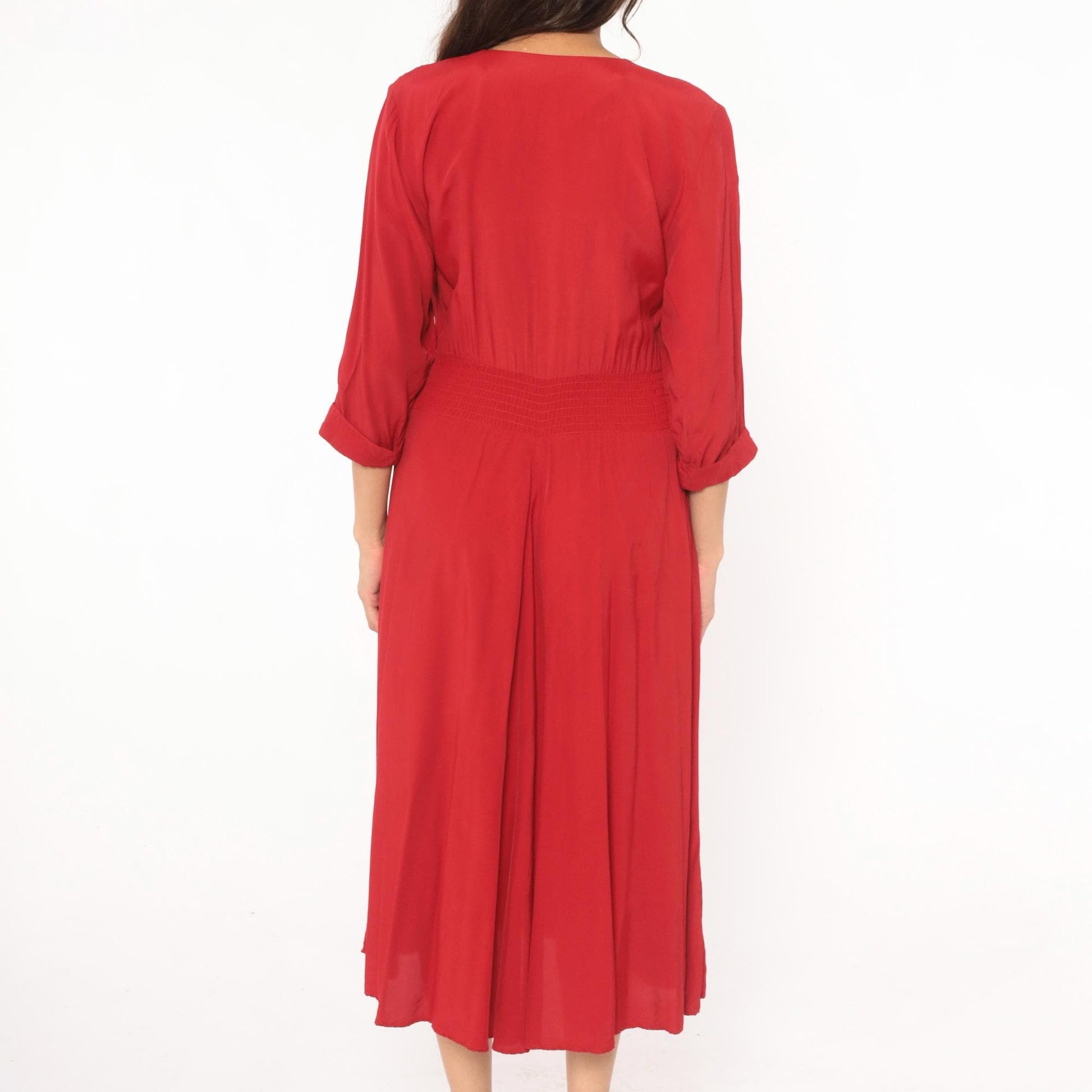 80s Piccolino Petites Crimson Double Breasted Midi Dress Round Neck Small Medium