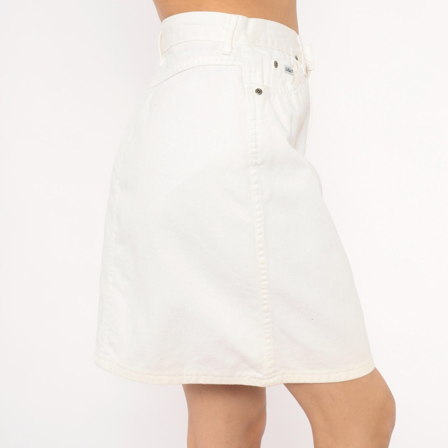 90s Chic White Denim Pencil Skirt High Waisted Mini Cotton Medium M