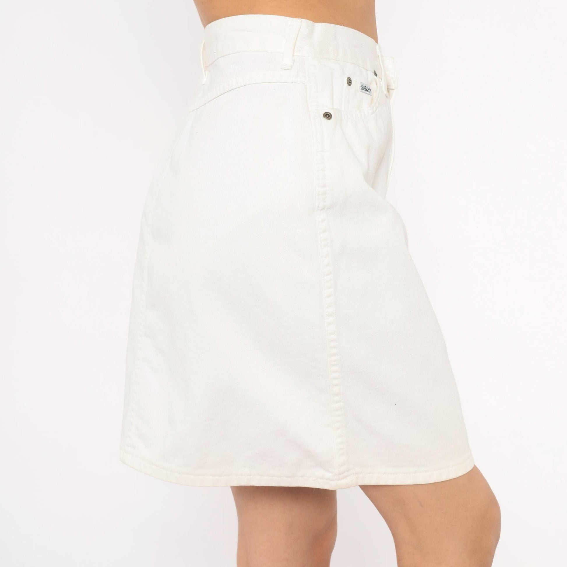 90s Chic White Denim Pencil Skirt High Waisted Mini Cotton Medium M