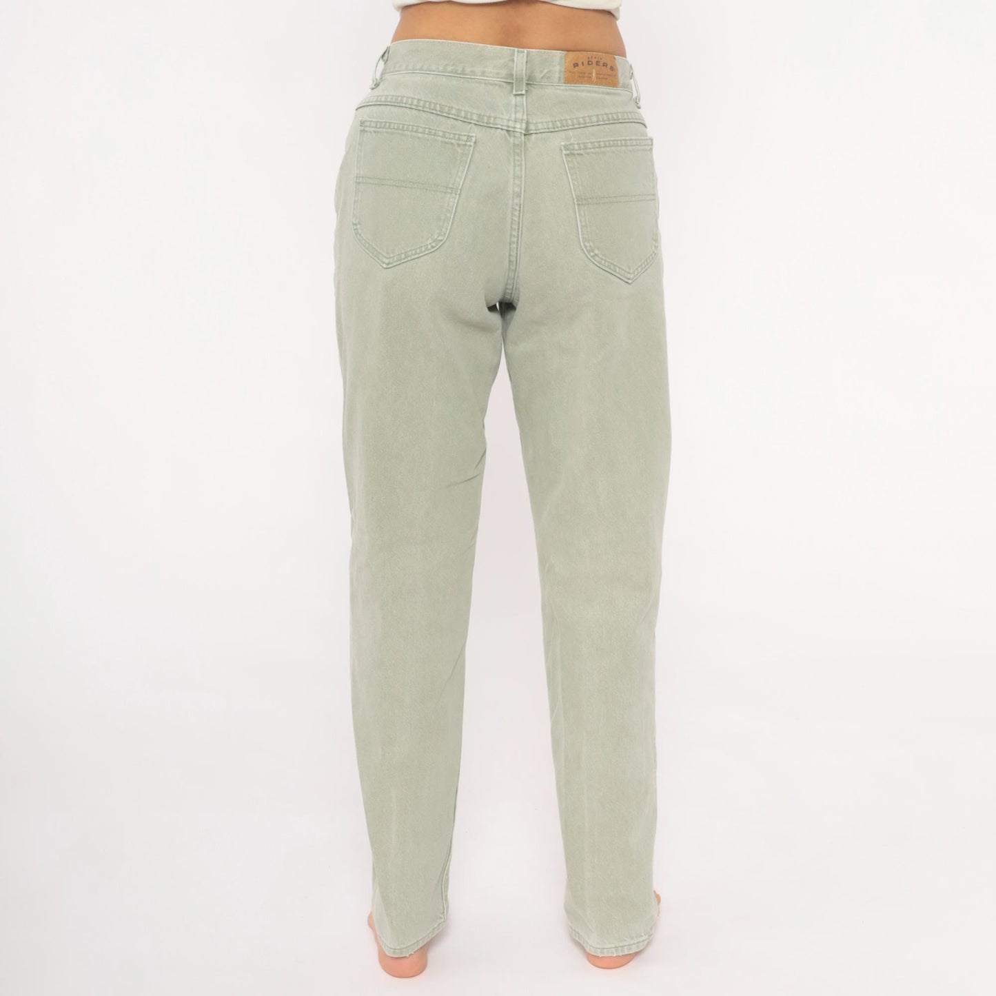 90s Riders Sage Green High-Waisted Mom Jeans Tapered Straight Leg 30W