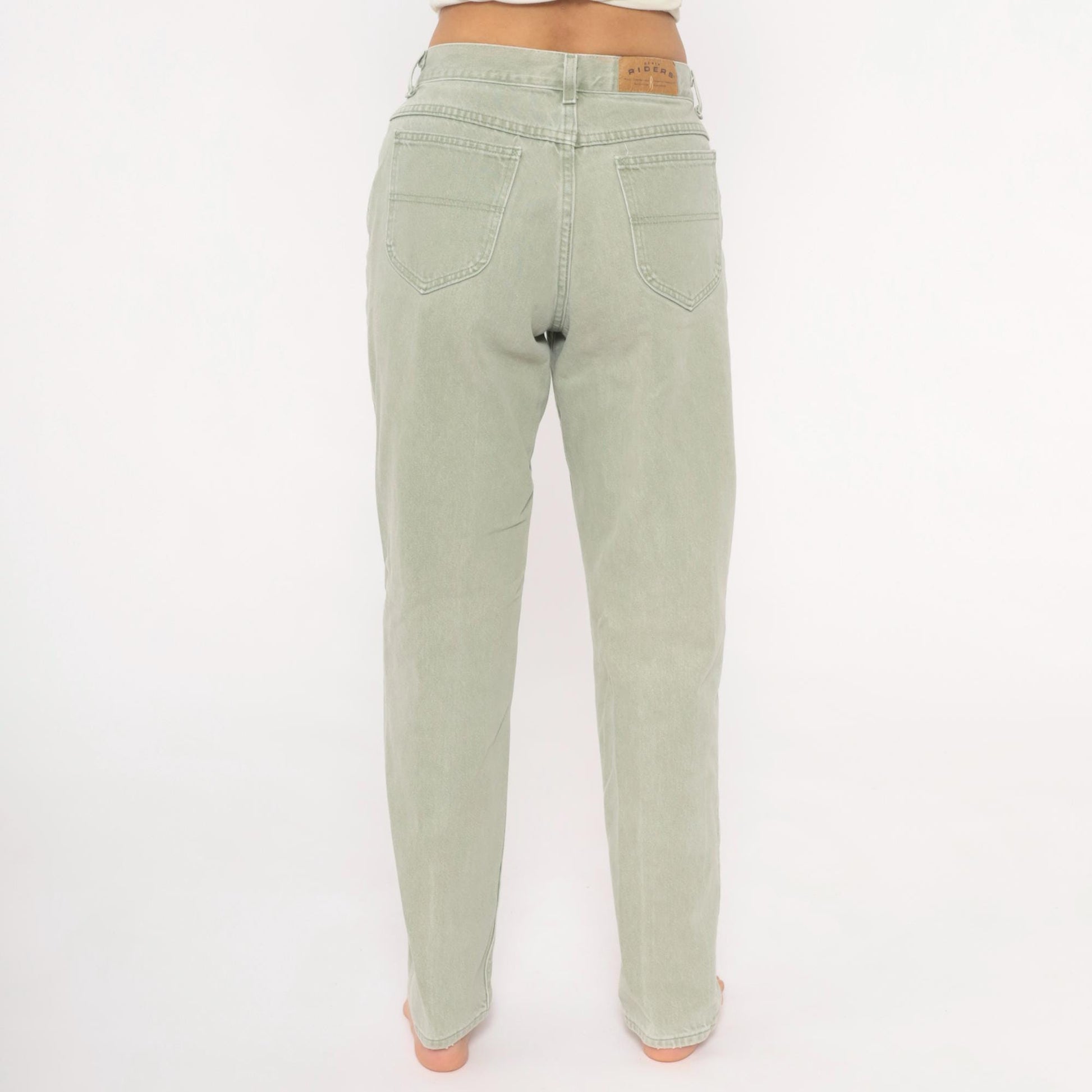 90s Riders Sage Green High-Waisted Mom Jeans Tapered Straight Leg 30W