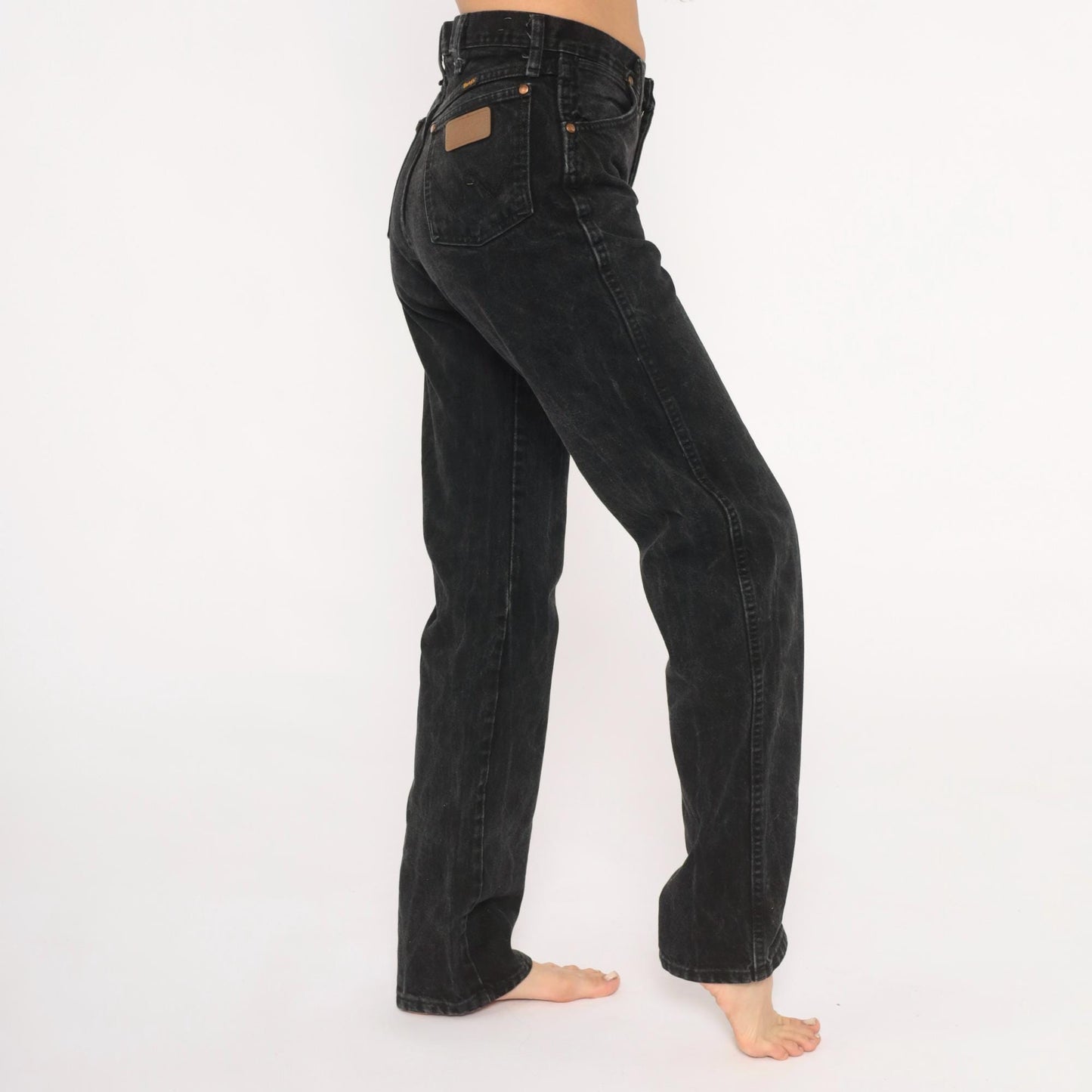 90s Wrangler Black Faded Straight Leg High Rise Jeans Cotton Small S