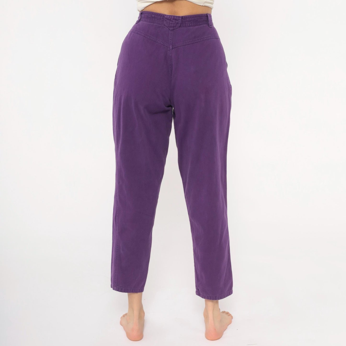 90s Sierra Purple Pleated High-Waisted Trousers Cotton Tapered Ankle XS