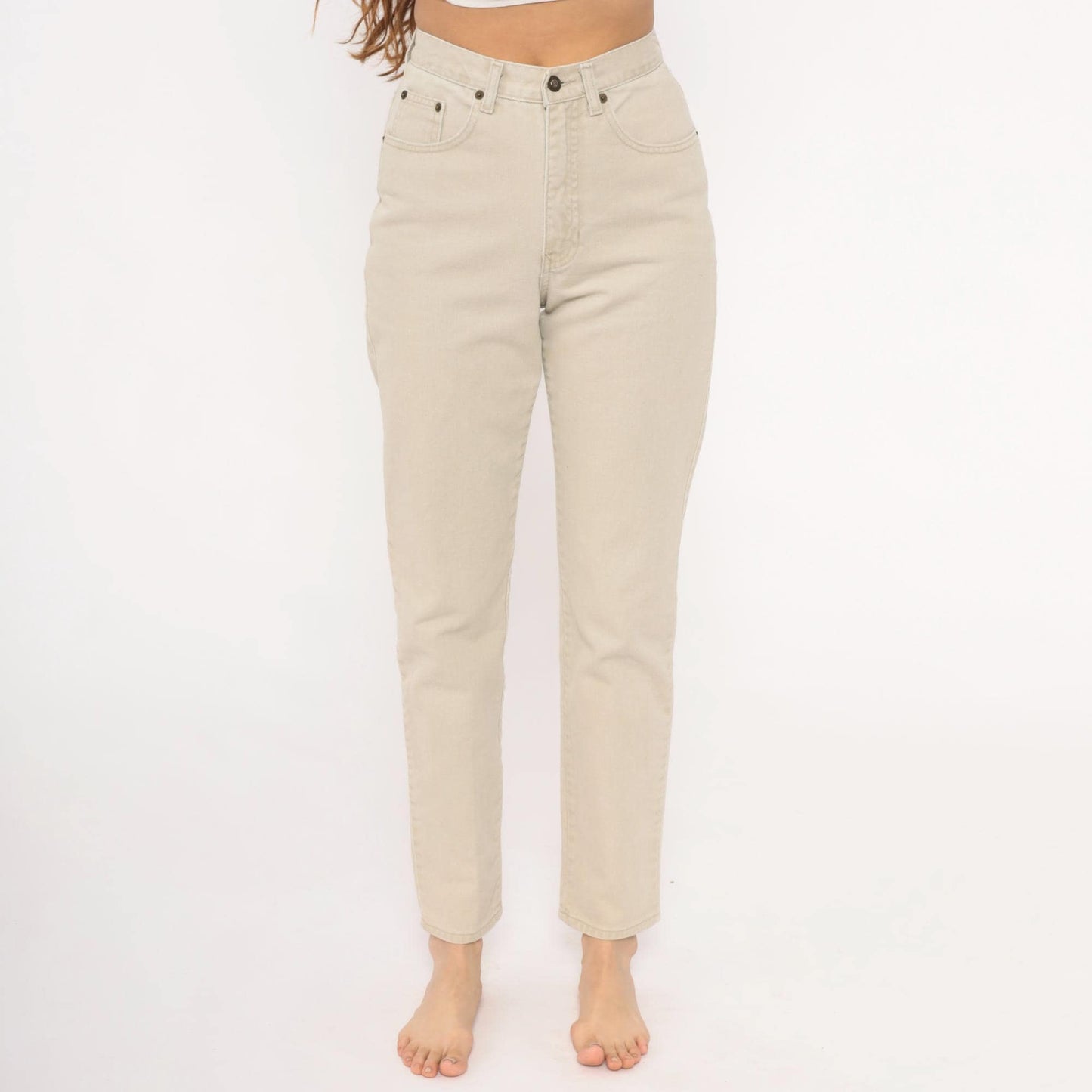 90s Exp Jeans High Waisted Cream Denim Straight Tapered Ankle Small S