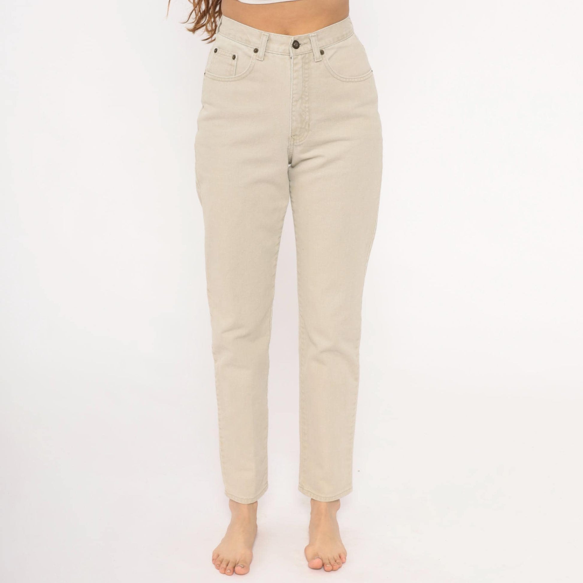 90s Exp Jeans High Waisted Cream Denim Straight Tapered Ankle Small S
