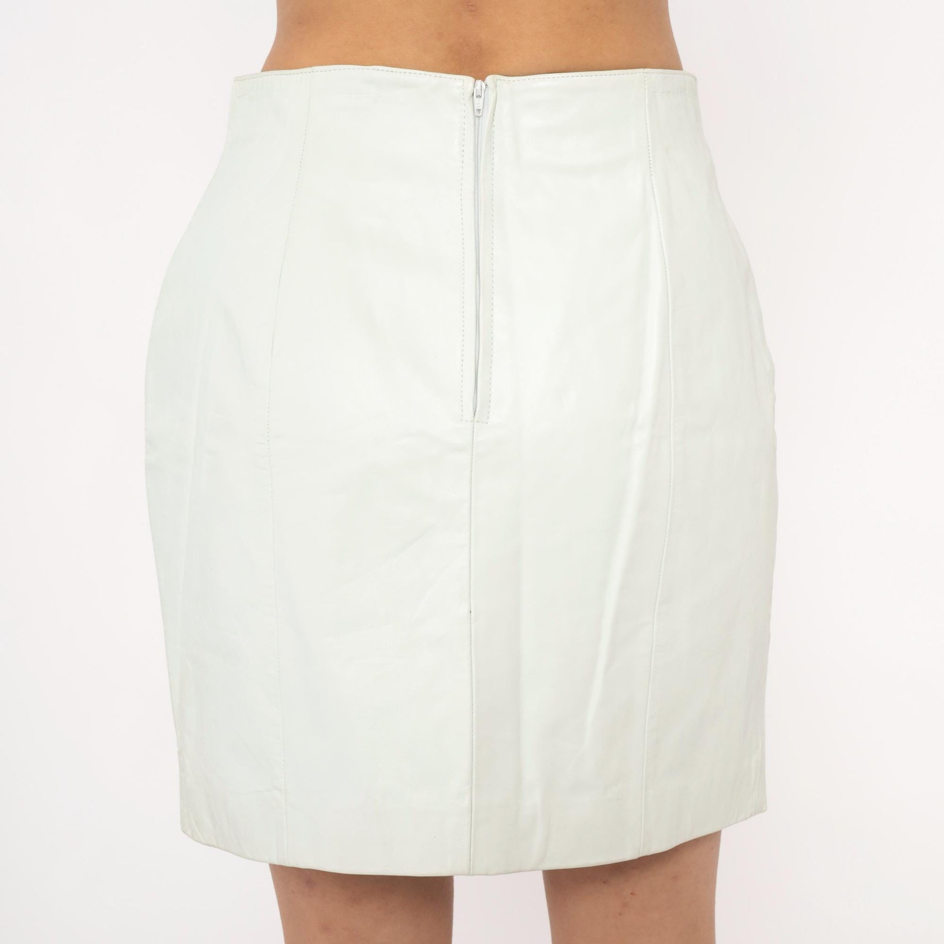 90s Byrnes & Baker White Leather Mini Skirt High Waist Pencil Medium M