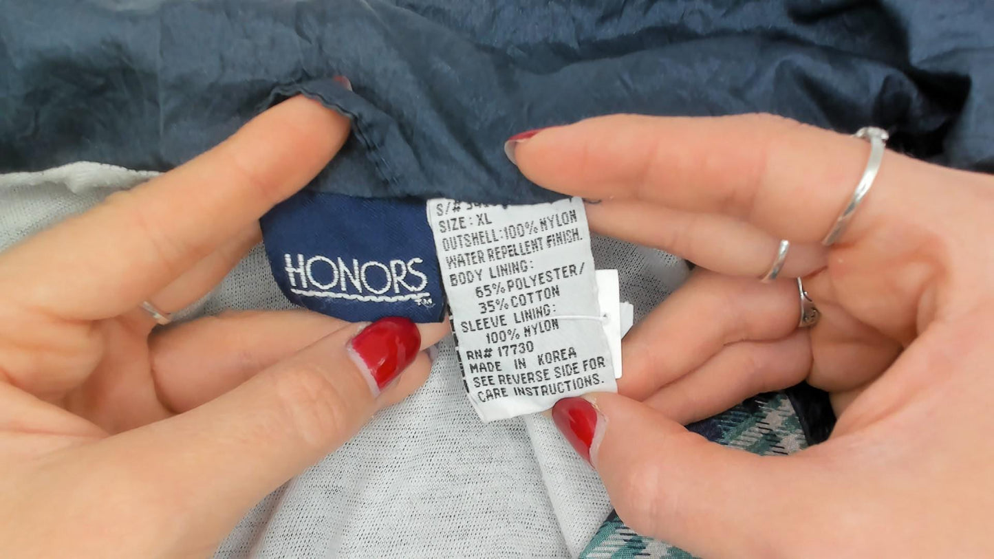 90s Honors Green Plaid Windbreaker Jacket Navy Colorblock Nylon Extra Large XL