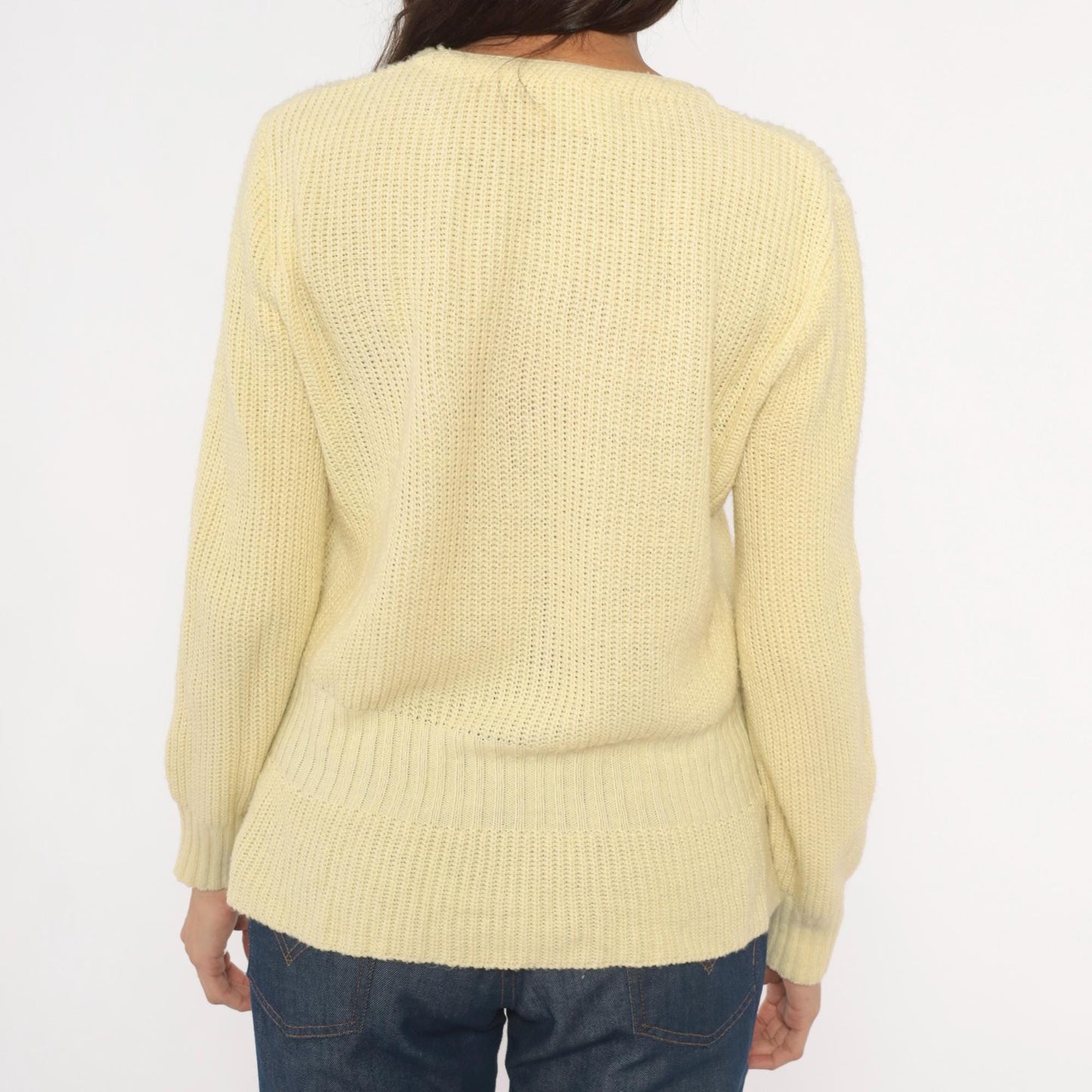 70s Avon Fashions Cardigan Sweater V Neck Cream Ribbed Knit Medium M