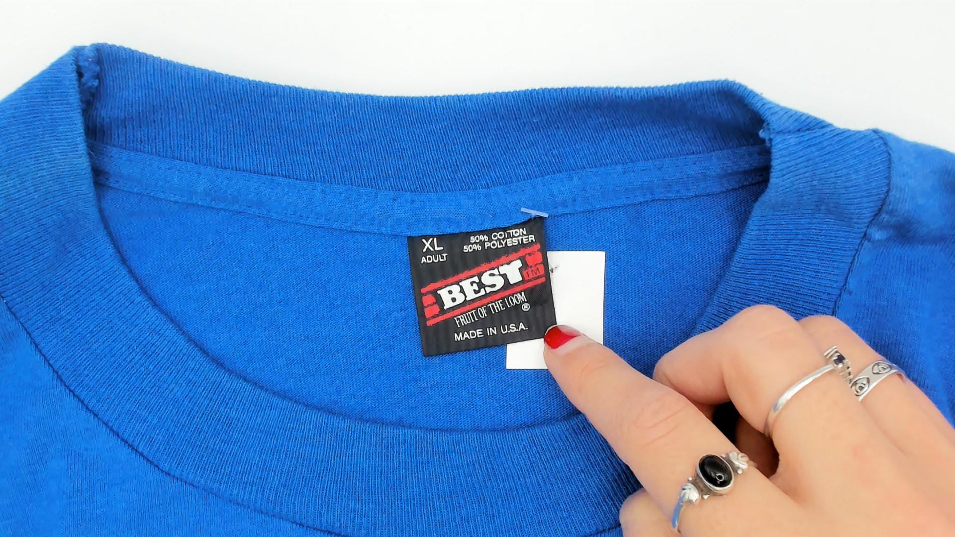 90s Fruit of the Loom Cowboy Horse Graphic Crop Tee Royal Blue Small