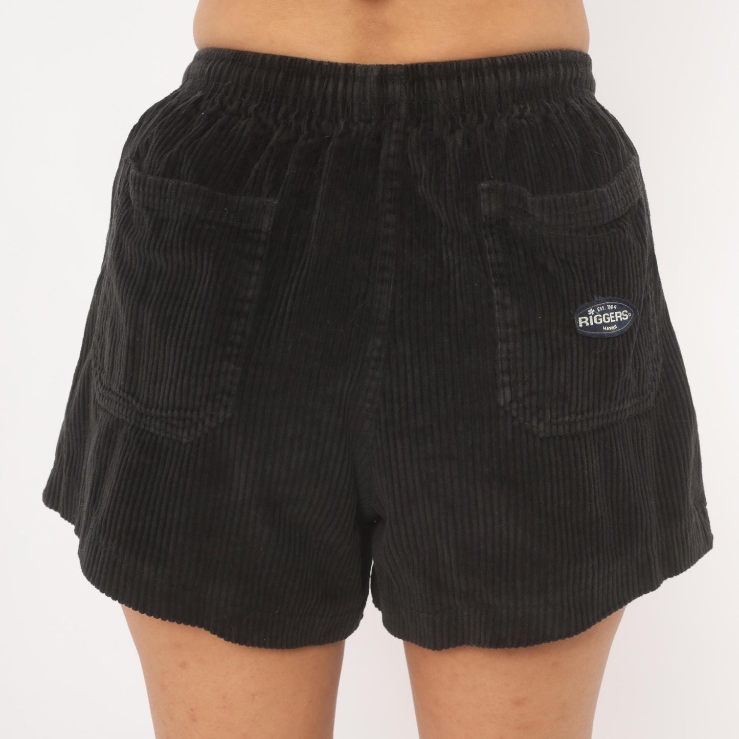 90s Riggers Hawaii Black Corduroy Shorts High-Waist Relaxed Fit Extra Small XS