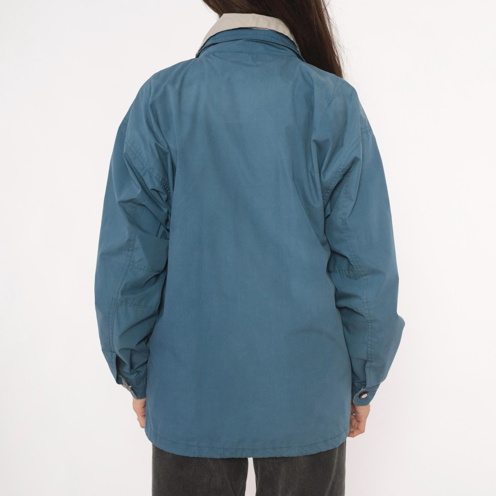 80s Whitefish Bay Slate Blue Field Jacket Grey Lined Utility Coat Small S