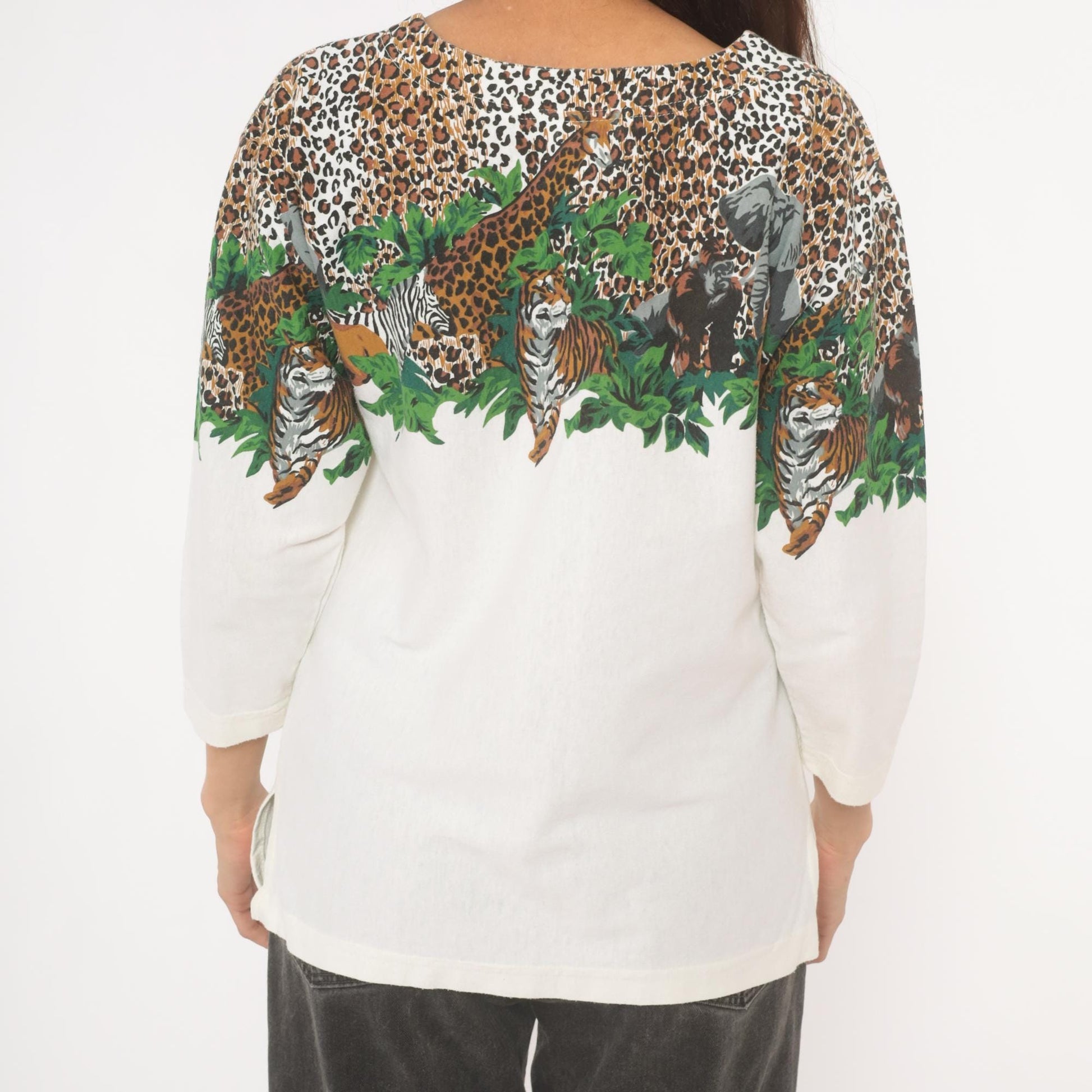 90s Enchante Sport Safari Animal Print Top Jungle Wildlife Cream Medium M