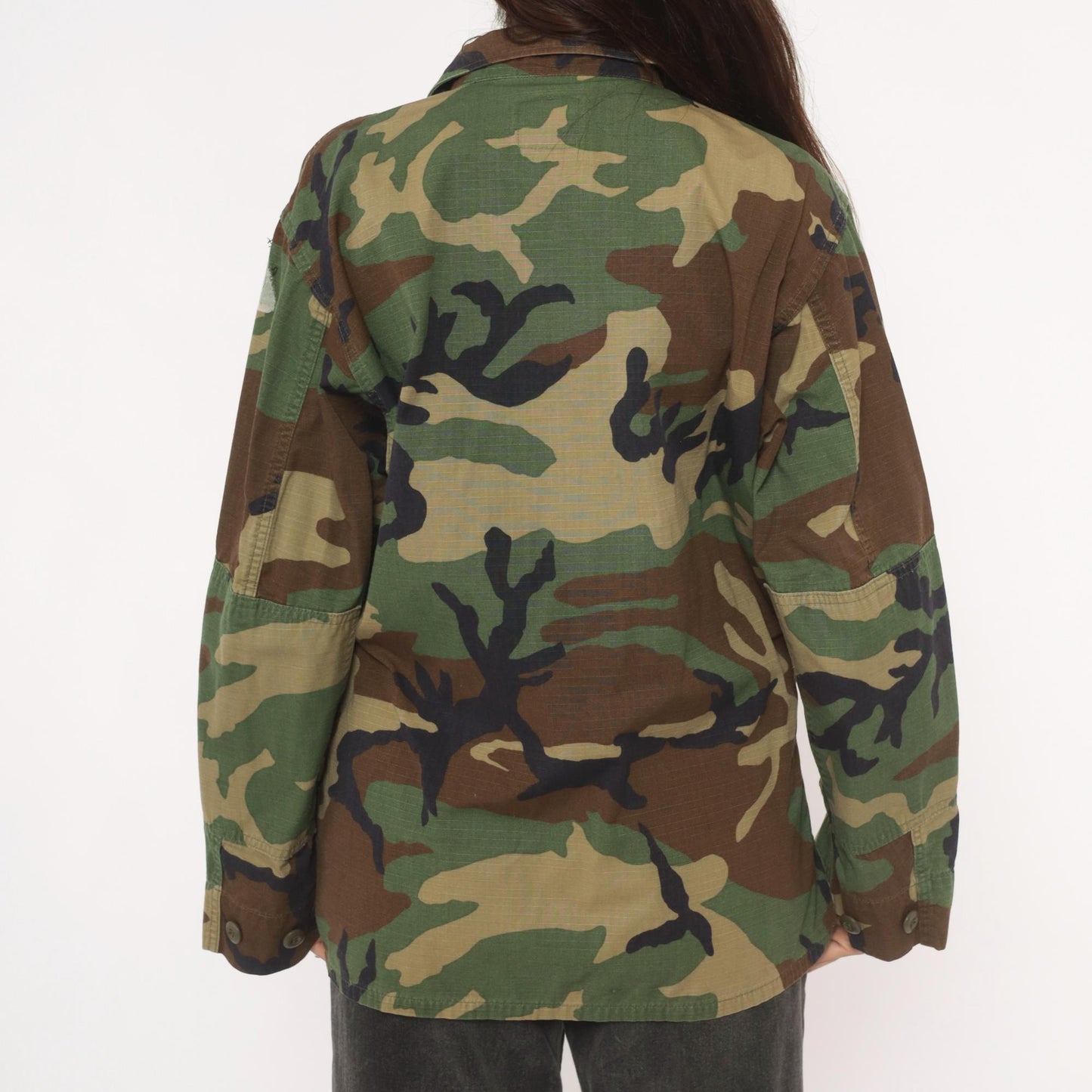 90s U.S. Army BDU Woodland Camouflage Button-Front Shirt Medium M
