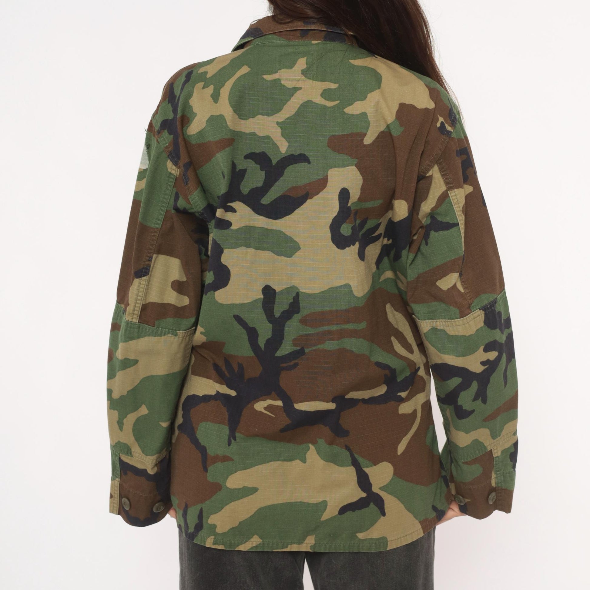 90s U.S. Army BDU Woodland Camouflage Button-Front Shirt Medium M
