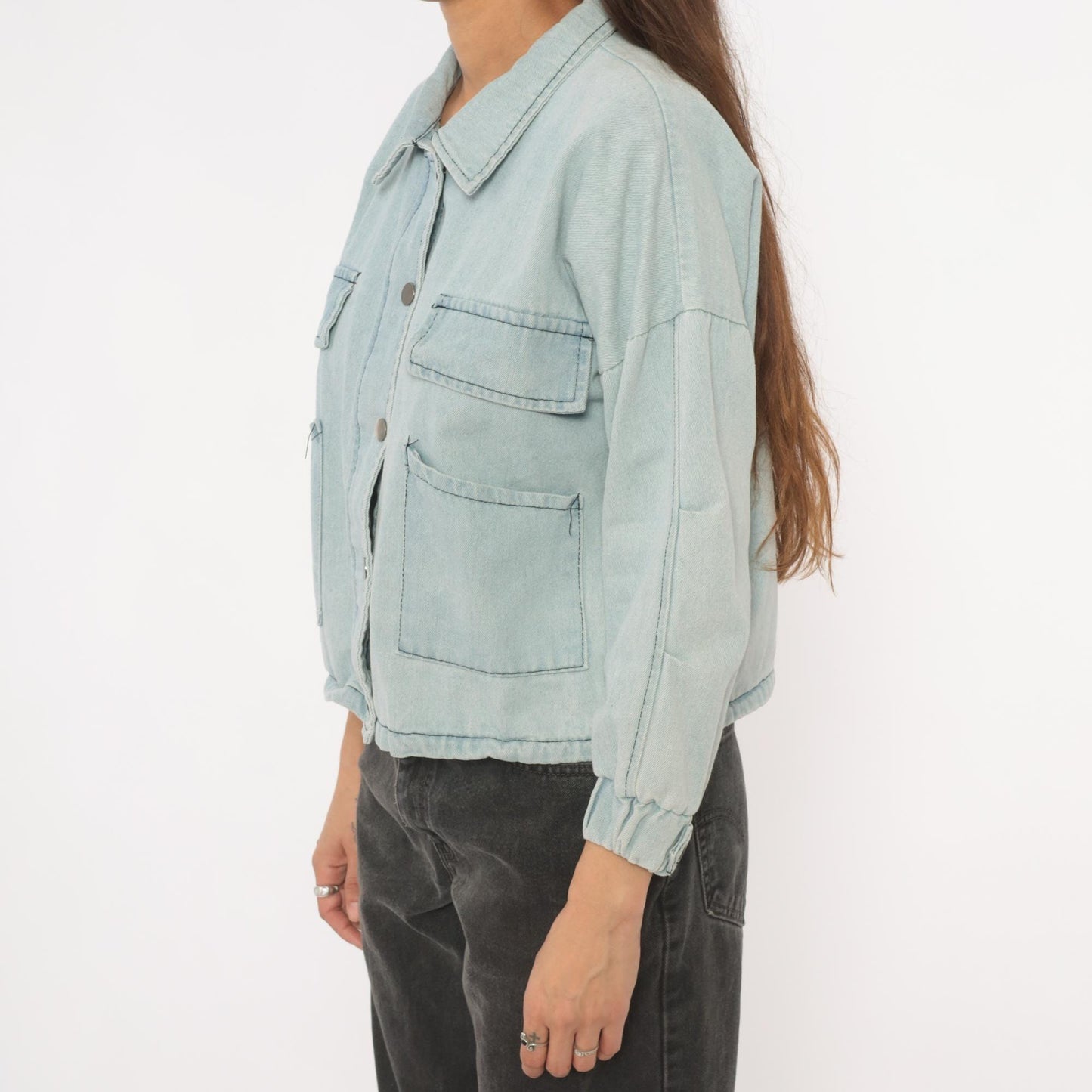 2000s Wang Luo Niu Za Light Wash Denim Crop Jacket Powder Blue Small S