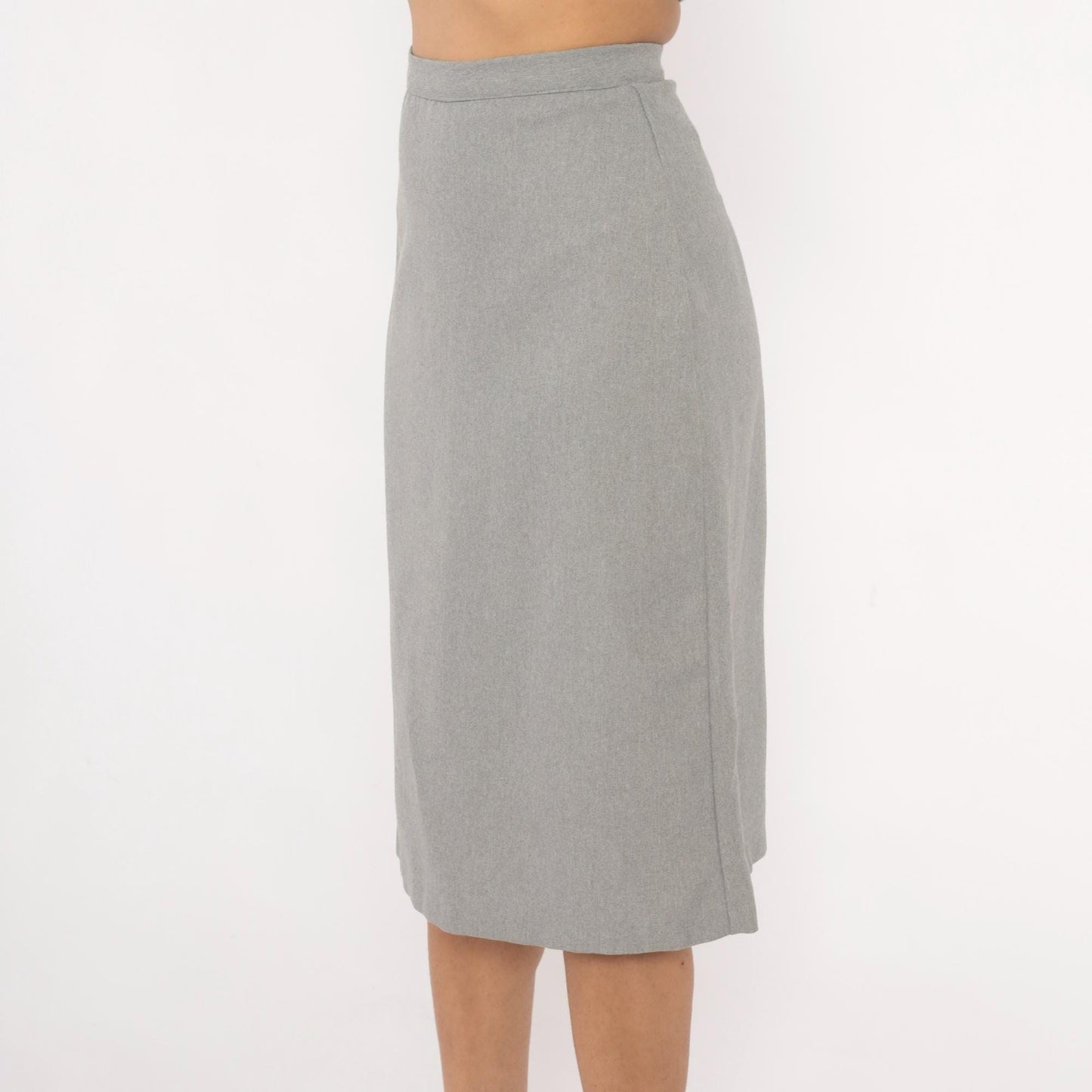 80s Grey Peplum Blazer & Pencil Skirt Suit V-Neck Puff Shoulder Two Piece Extra Small XS