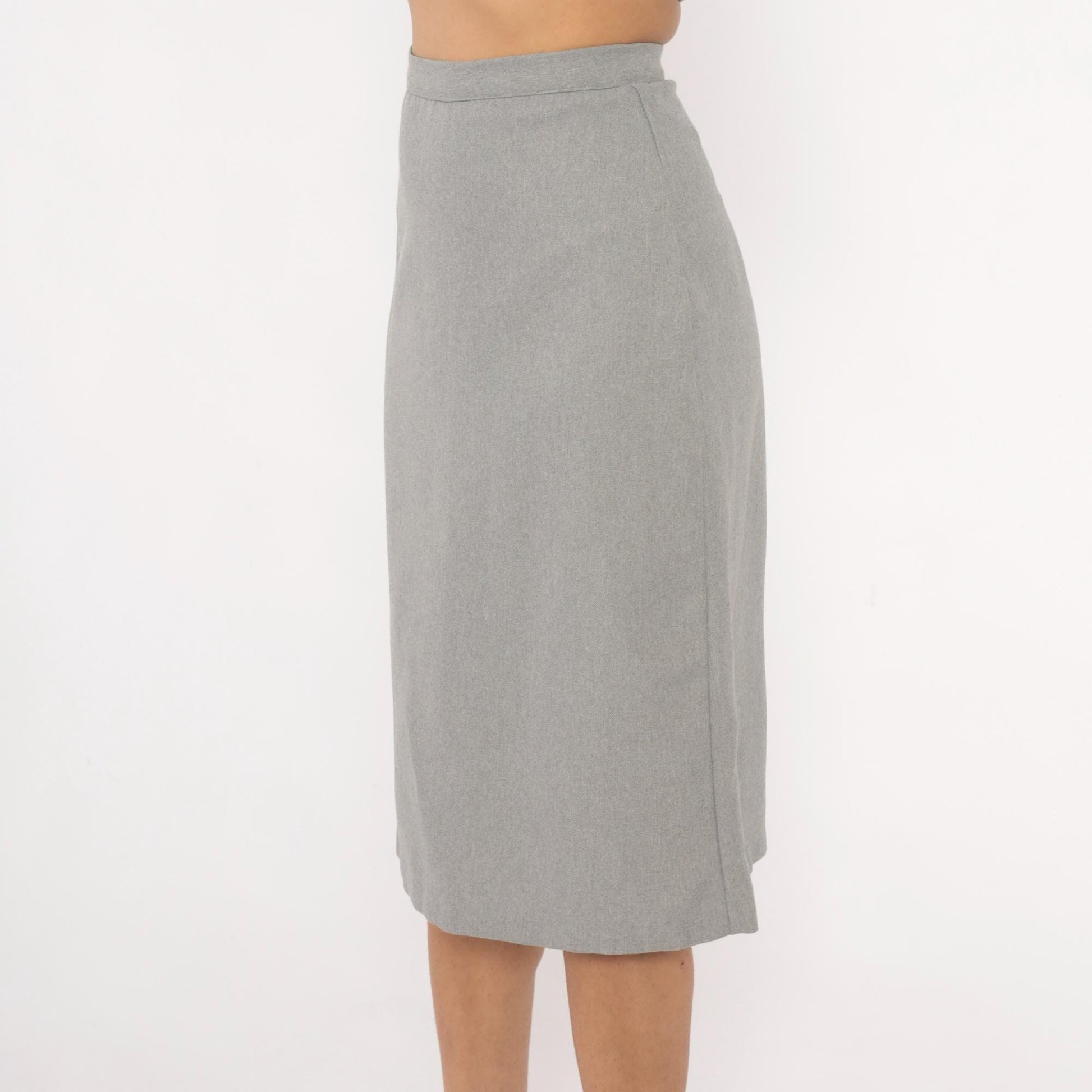 80s Grey Peplum Blazer & Pencil Skirt Suit V-Neck Puff Shoulder Two Piece Extra Small XS