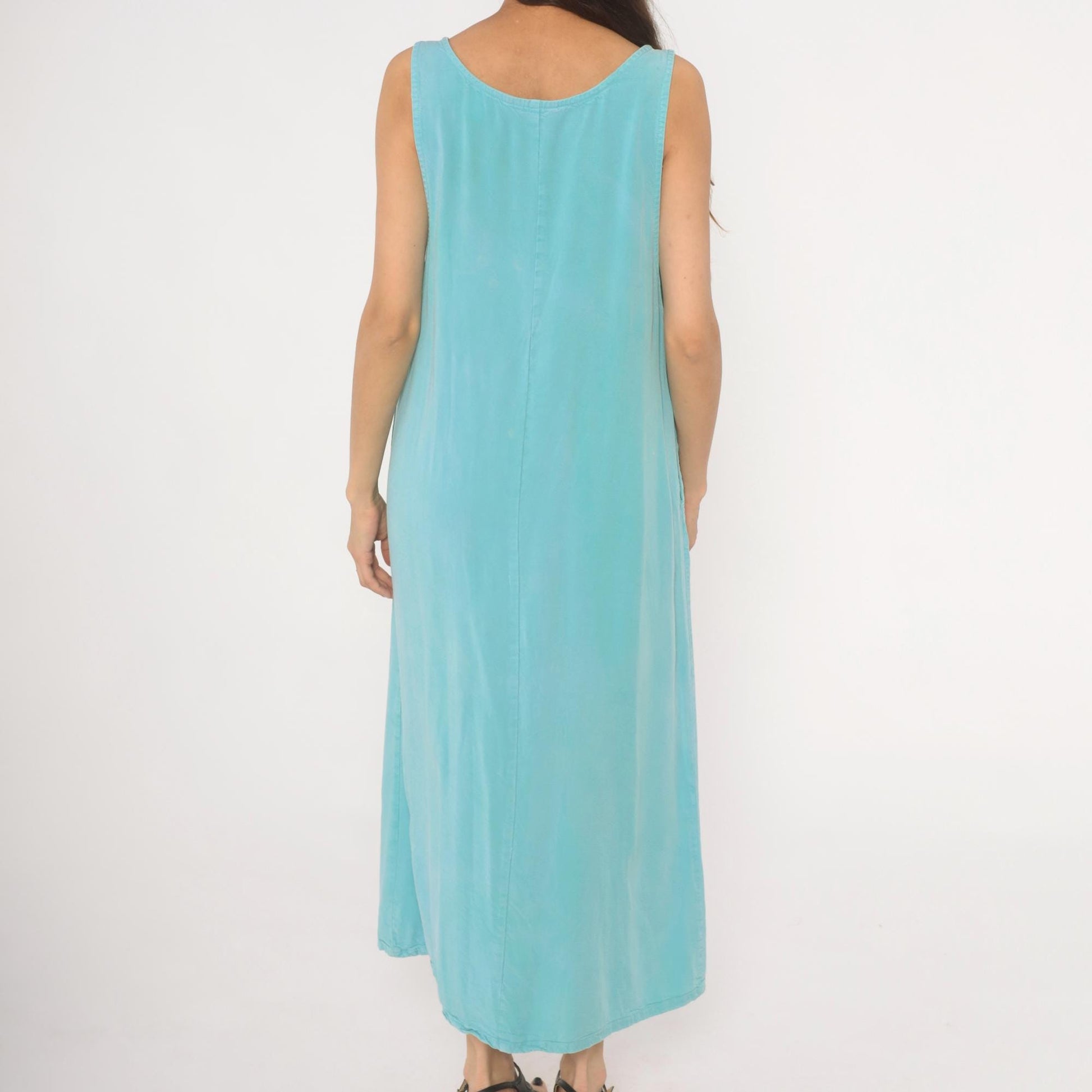 90s Froxx Sky Blue Maxi Overall Dress Sleeveless Pinafore Large L