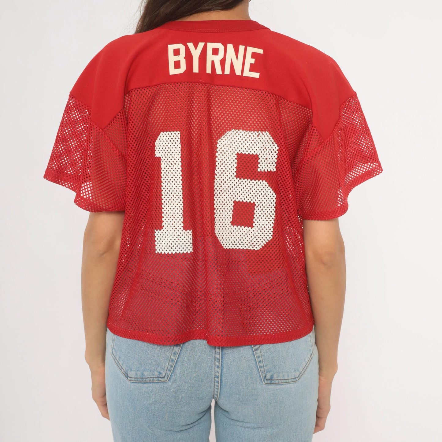 90s Russell Athletic Mesh Football Jersey Red Graphic Crop Medium