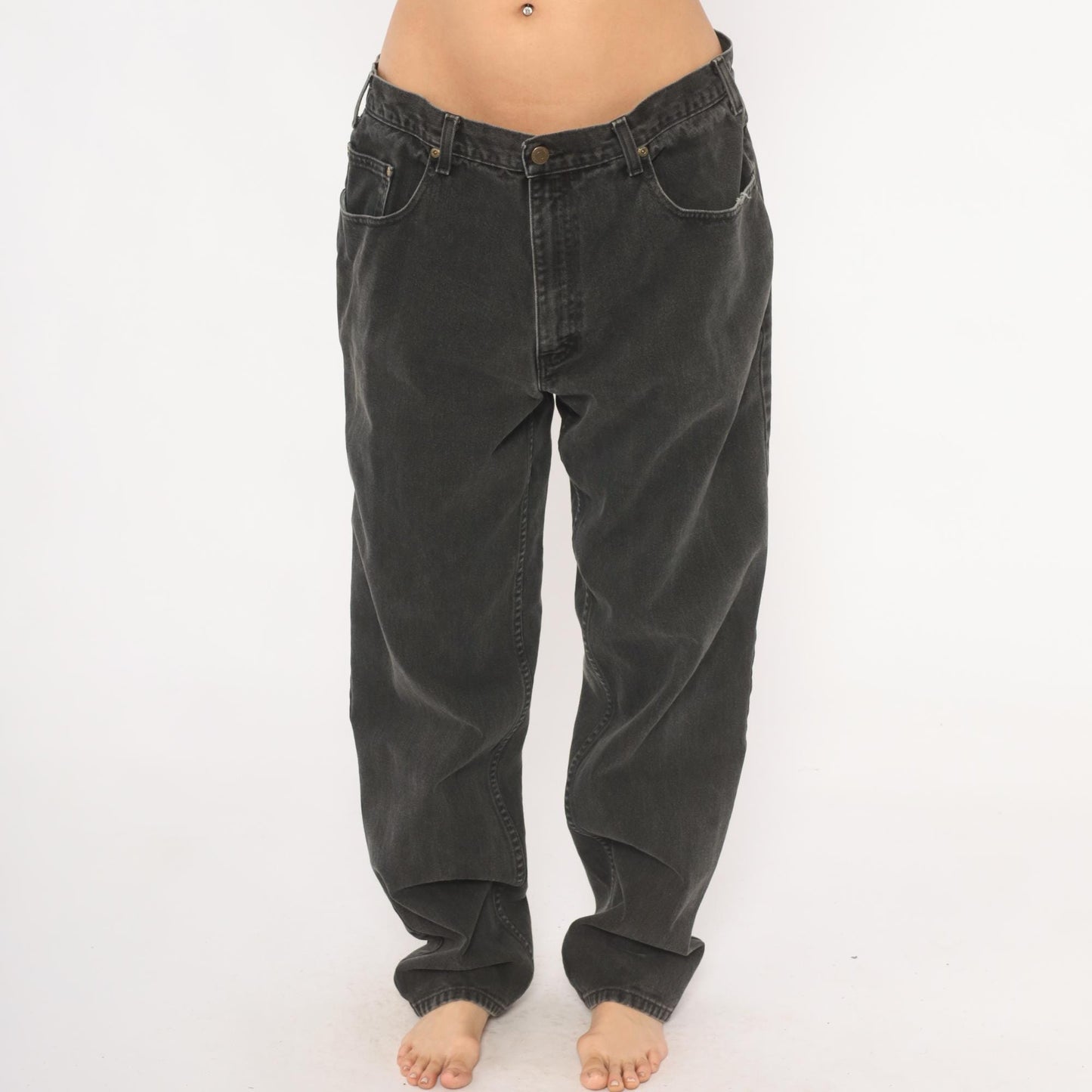 90s Eddie Bauer Faded Black Denim Jeans Straight Leg Relaxed Fit 38x34