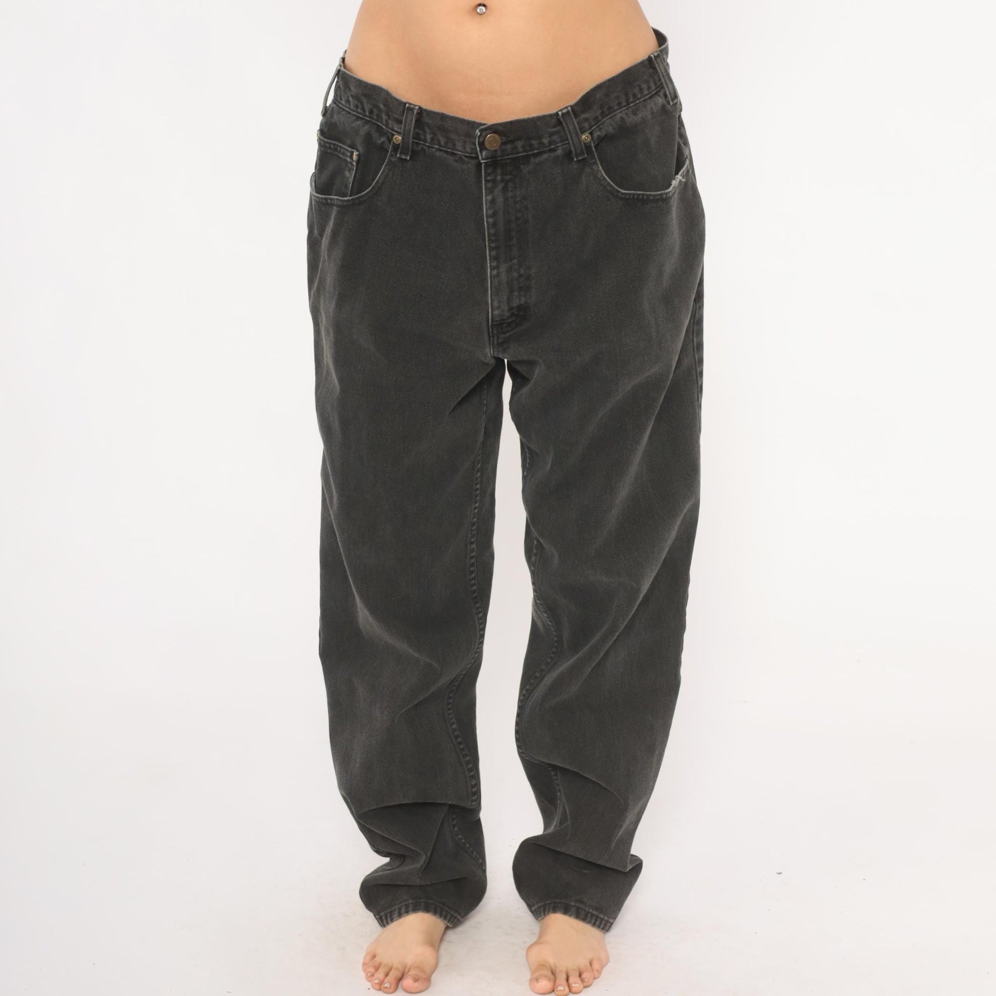 90s Eddie Bauer Faded Black Denim Jeans Straight Leg Relaxed Fit 38x34