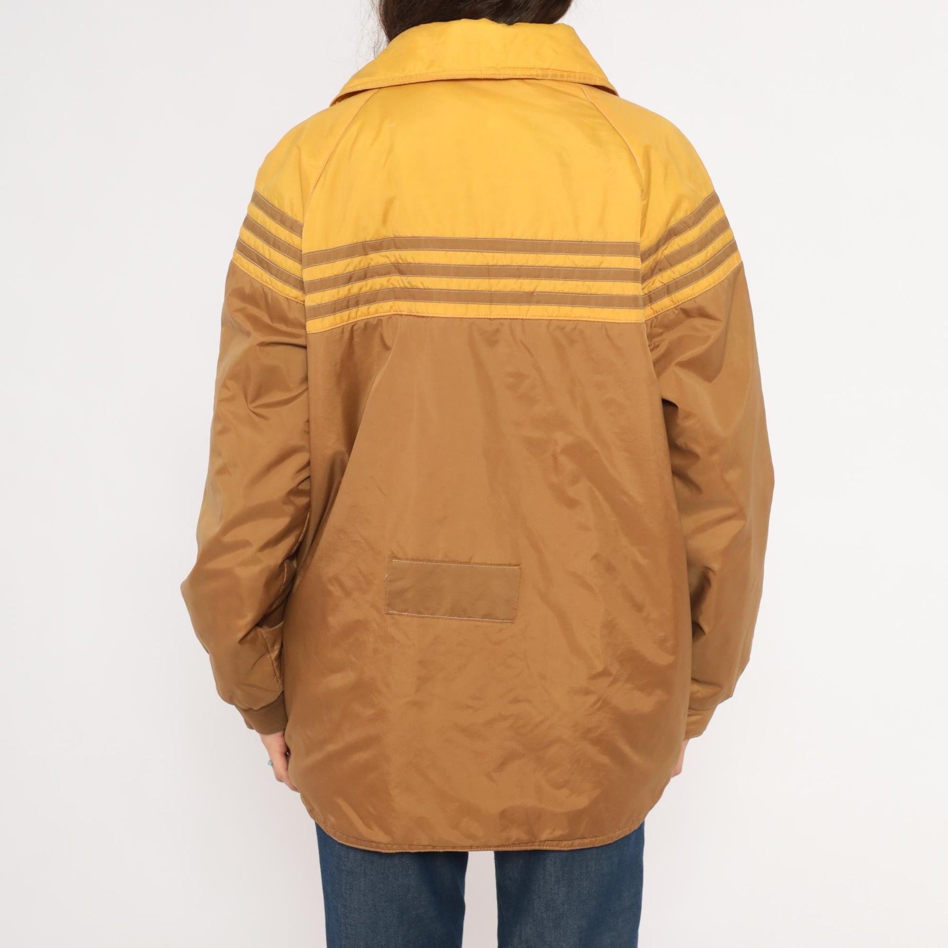70s Douglas Park Two-Tone Windbreaker Puffer Jacket Brown Mustard Gold Medium M