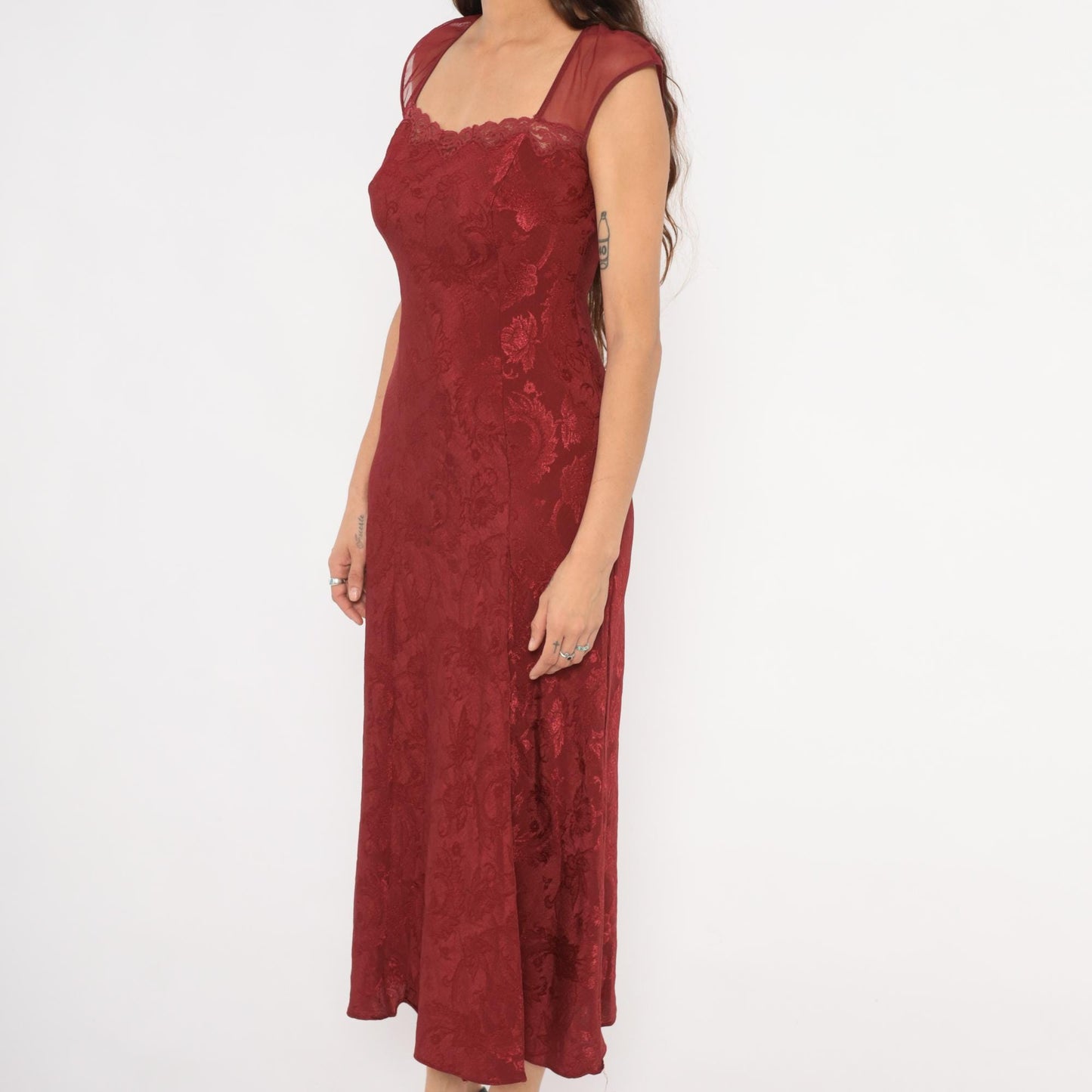 90s Victoria's Secret Burgundy Velvet Slip Dress Sweetheart Neckline Small S