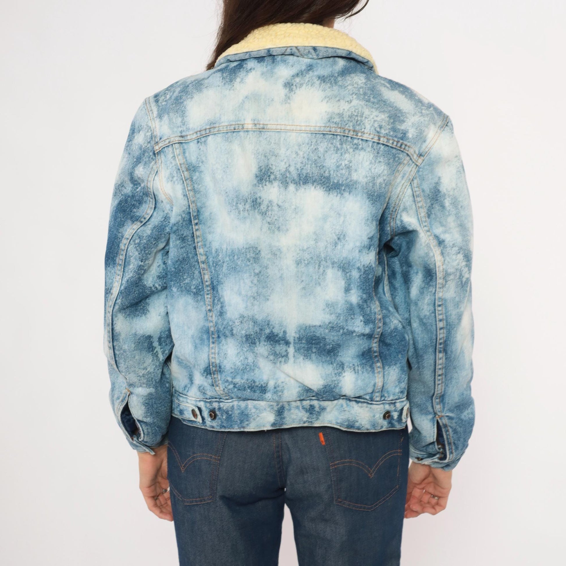90s Silver Spur Western Acid Wash Denim Jacket Sherpa Lined Small