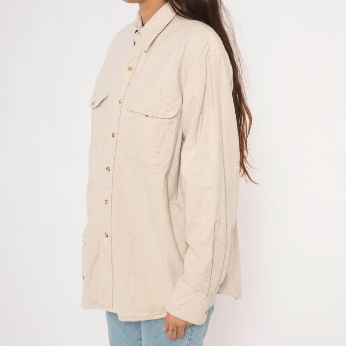90s Appalachian Trail Flannel Button-Up Shirt Cream Cotton Unisex Extra Large XL