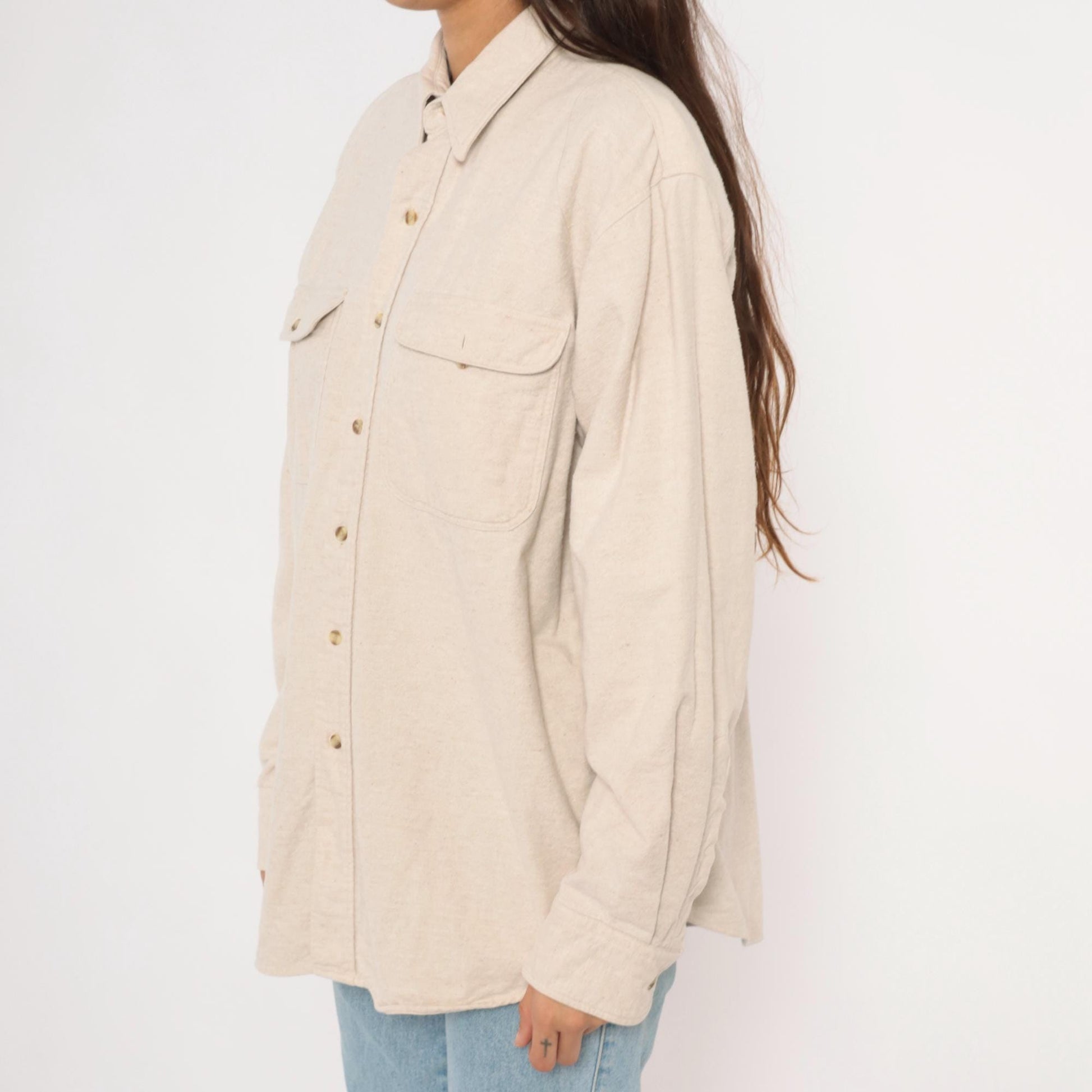 90s Appalachian Trail Flannel Button-Up Shirt Cream Cotton Unisex Extra Large XL
