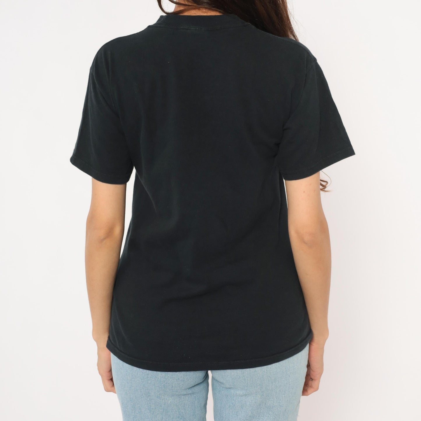 Y2K Alaska Moose Aurora Borealis Graphic Tee Black Cotton Small S