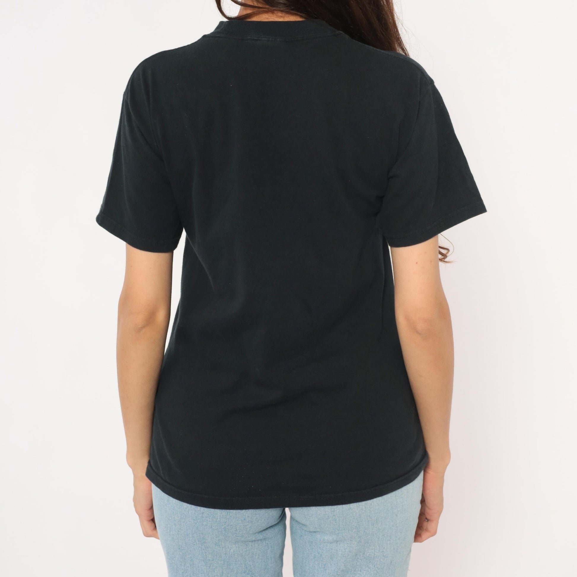 Y2K Alaska Moose Aurora Borealis Graphic Tee Black Cotton Small S