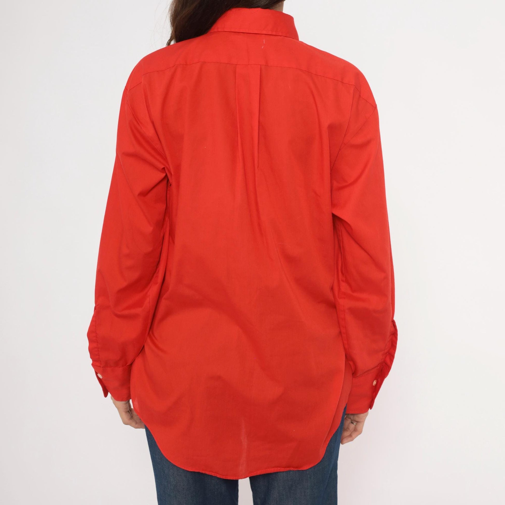 70s Golden Vee Red Button-Up Shirt Pointed Collar Long Sleeve Medium