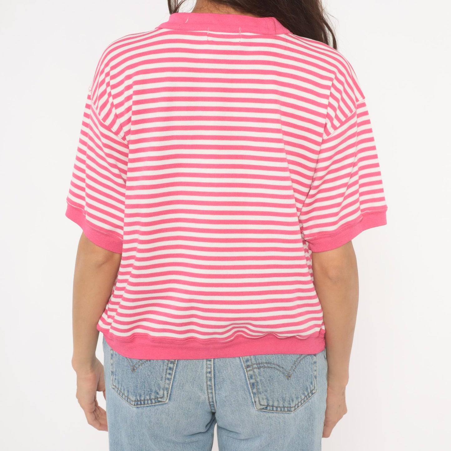 90s N Resource Pink Striped Henley Button Top Chest Pocket Medium