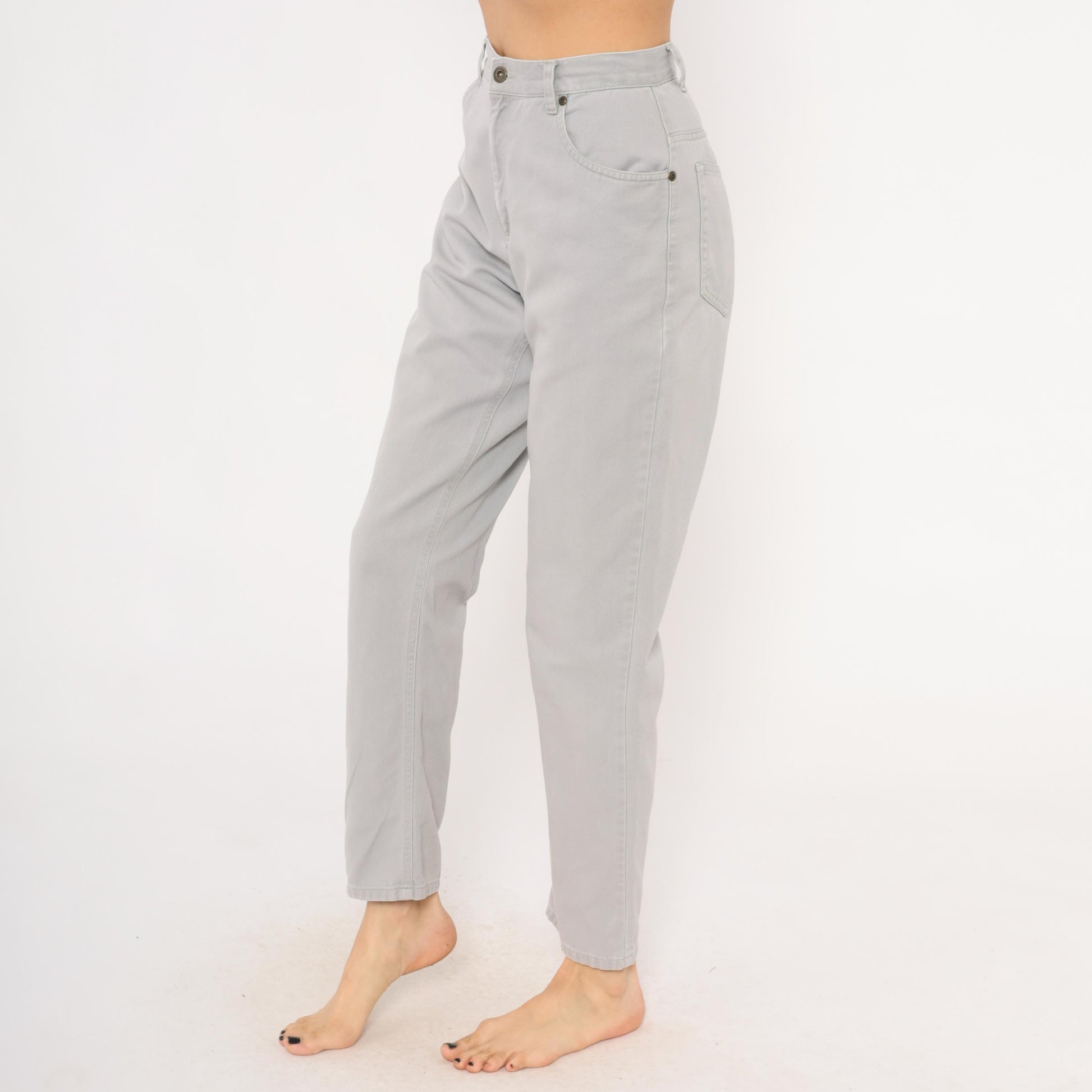 90s Liz Claiborne Grey High-Waisted Tapered Denim Jeans Small S