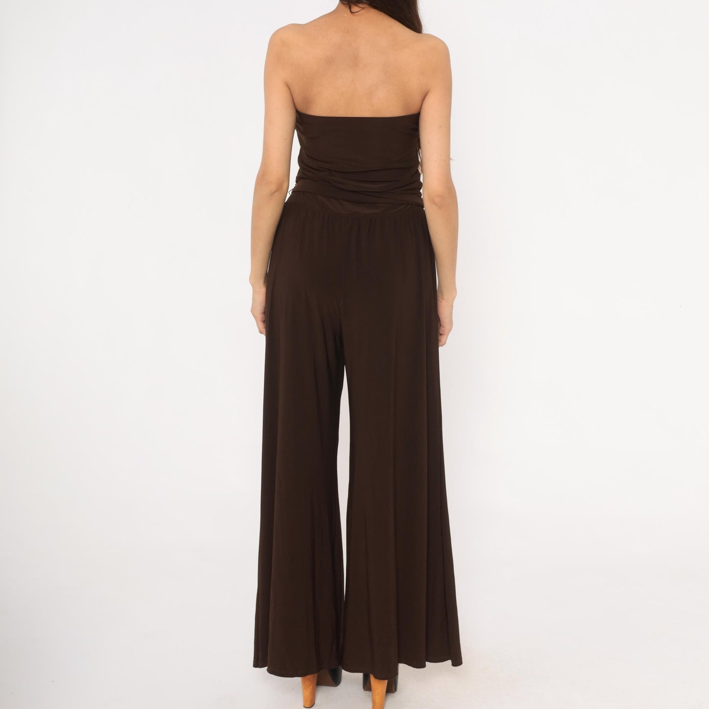 2000s MSK Chocolate Brown Strapless Jumpsuit Wide Leg Palazzo Medium M
