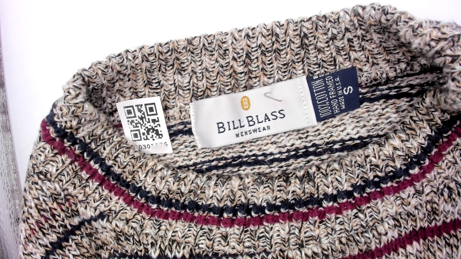 80s Bill Blass Marled Knit Striped Crewneck Pullover Burgundy Navy Grey Unisex Small