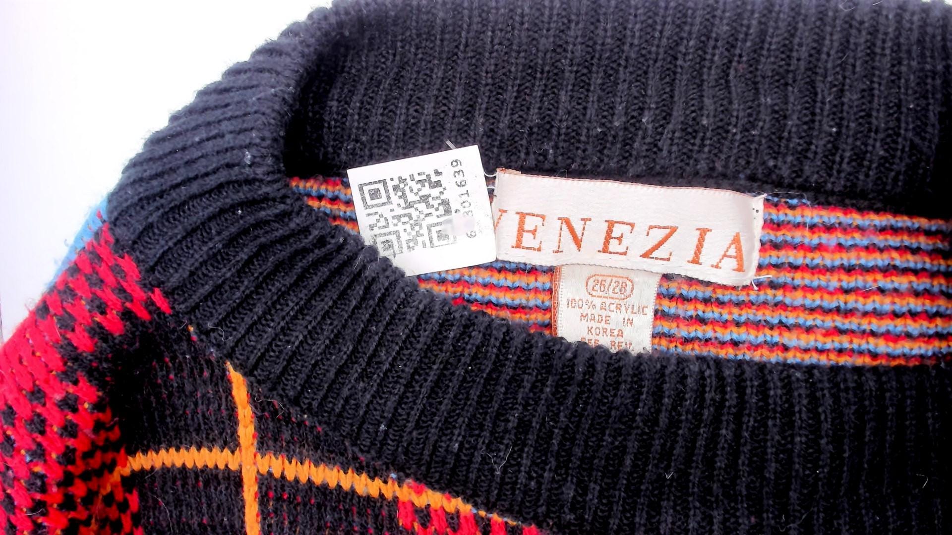 90s Venezia Plaid Knit Pullover Tartan Crewneck Multicolor Extra Large
