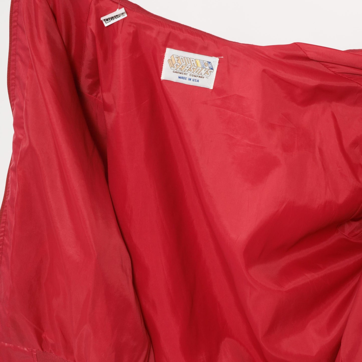 80s Raspberry Bomber Jacket Four Seasons Zip Front Windbreaker Shoulder Tabs Large L