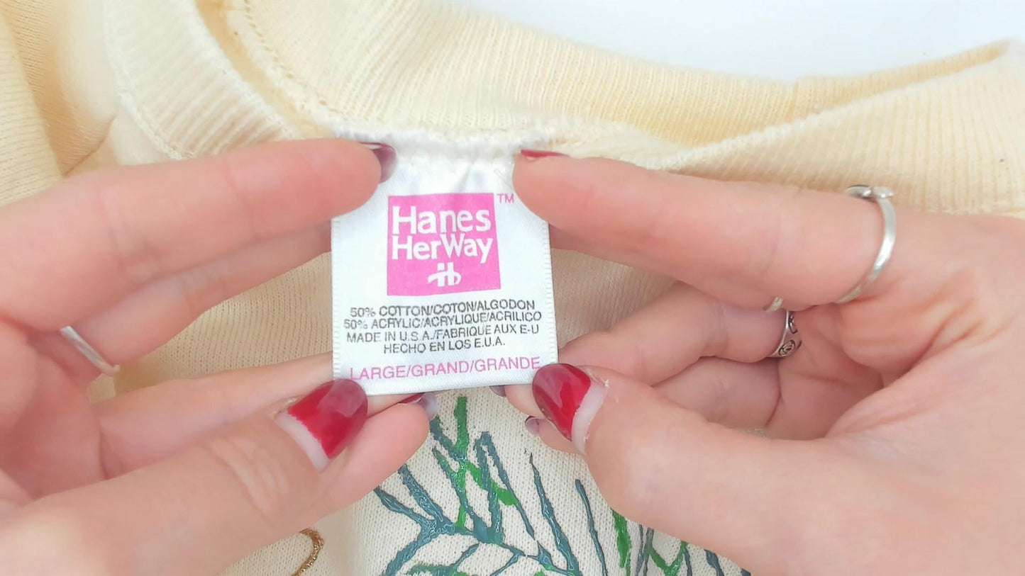 90s Hanes Her Way Christmas Angel Sweatshirt Cream Raglan Graphic Large L