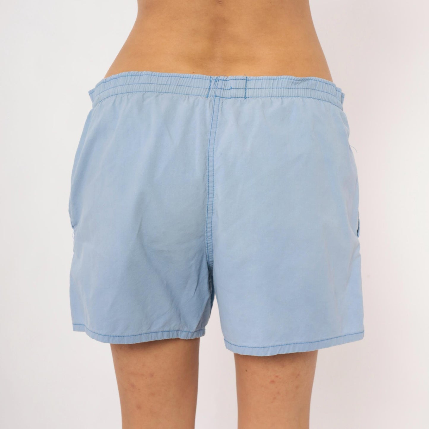 80s Izod Lacoste Light Blue Swim Trunks Crocodile Logo Men's Small