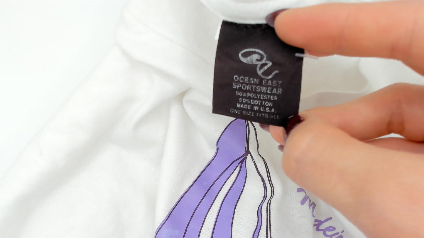 90s Ocean East Sportswear Sailboat Graphic Crop Tee White Purple One Size