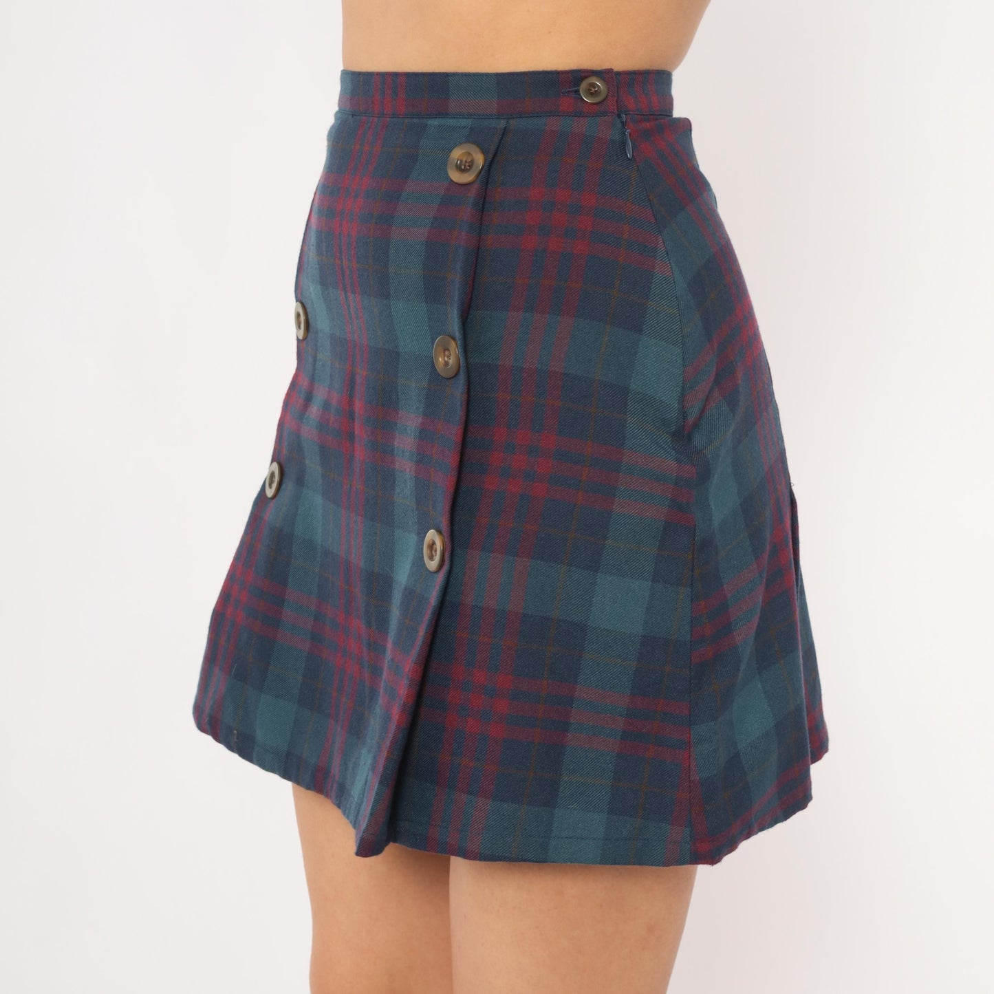 GAP 2000s Plaid Mini Skirt Navy Burgundy Tartan A-Line Small S