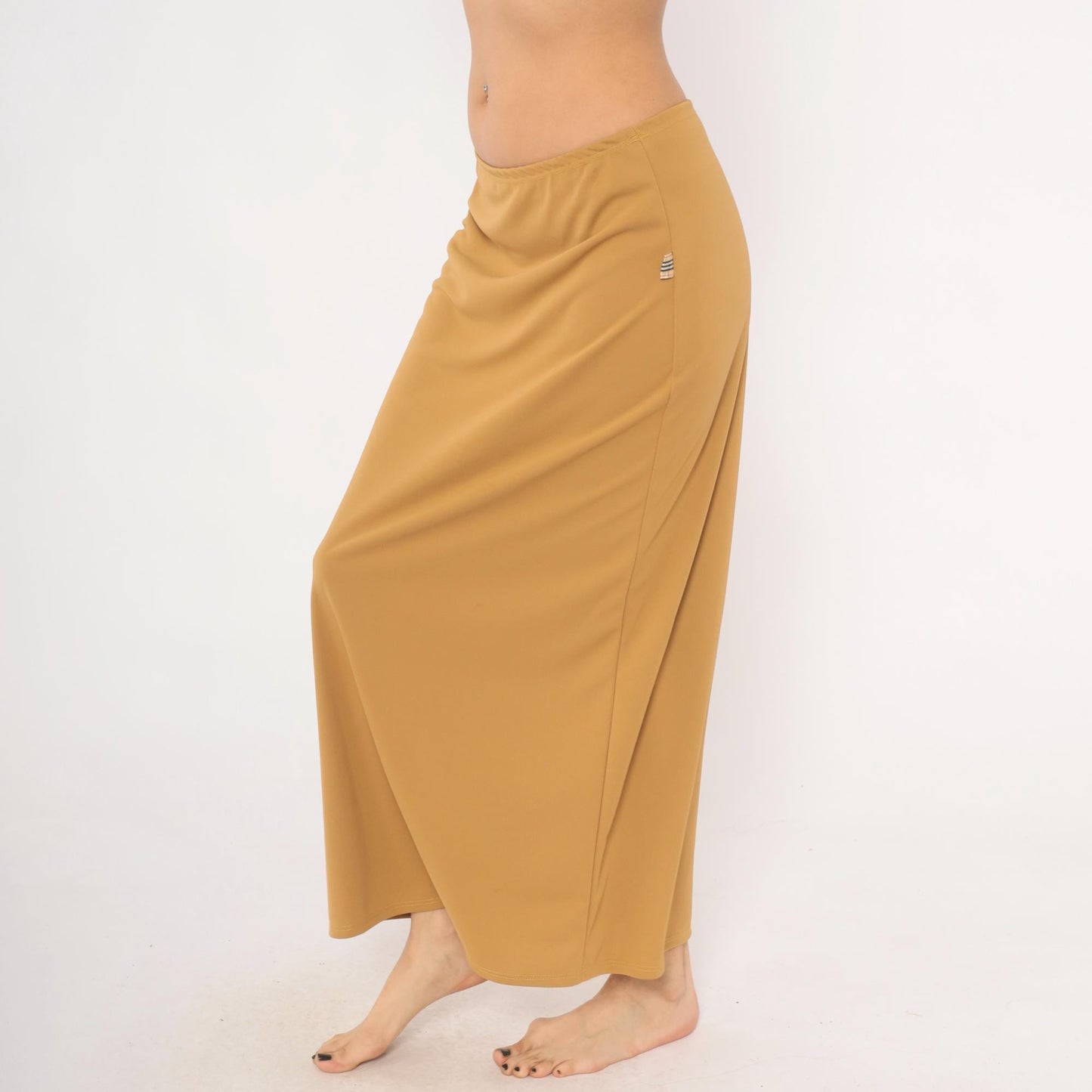 2000s Baby 0 Camel Maxi Skirt Tan A-Line Low Rise Elastic Waist Medium
