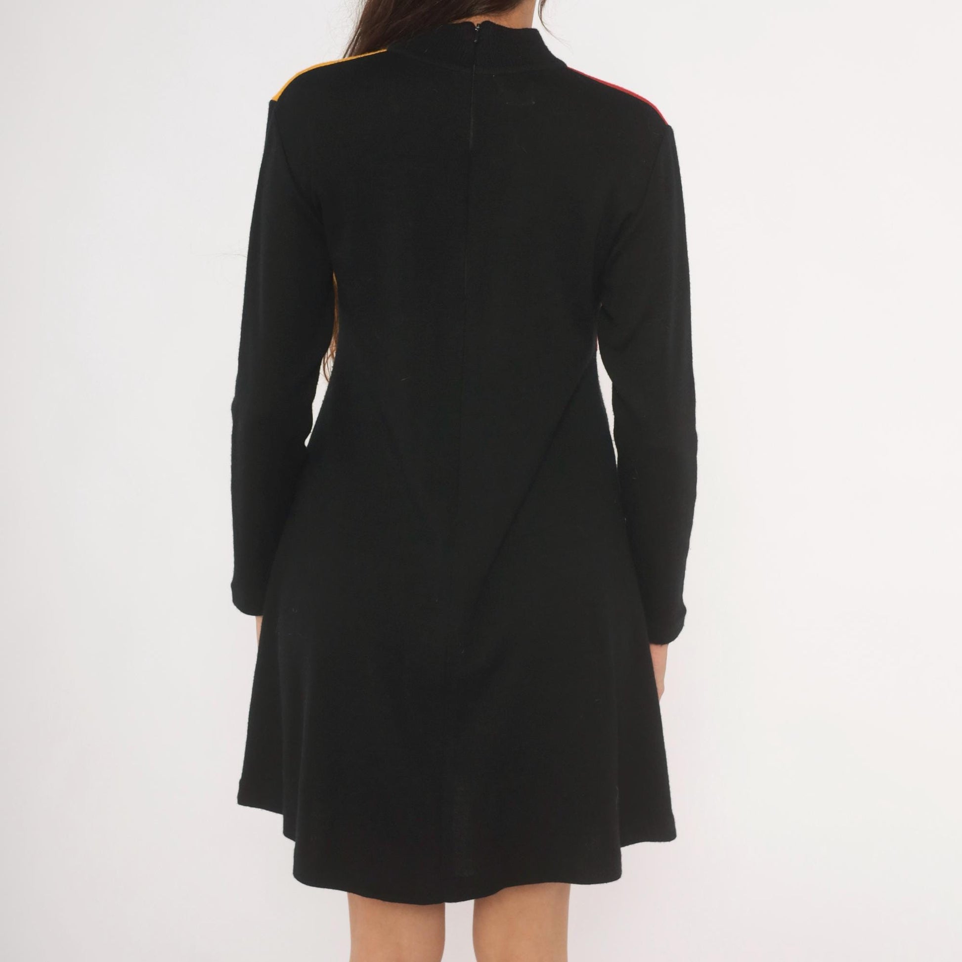 80s Karin Stevens Color Block Mini Dress Red Mustard Mock Neck Medium
