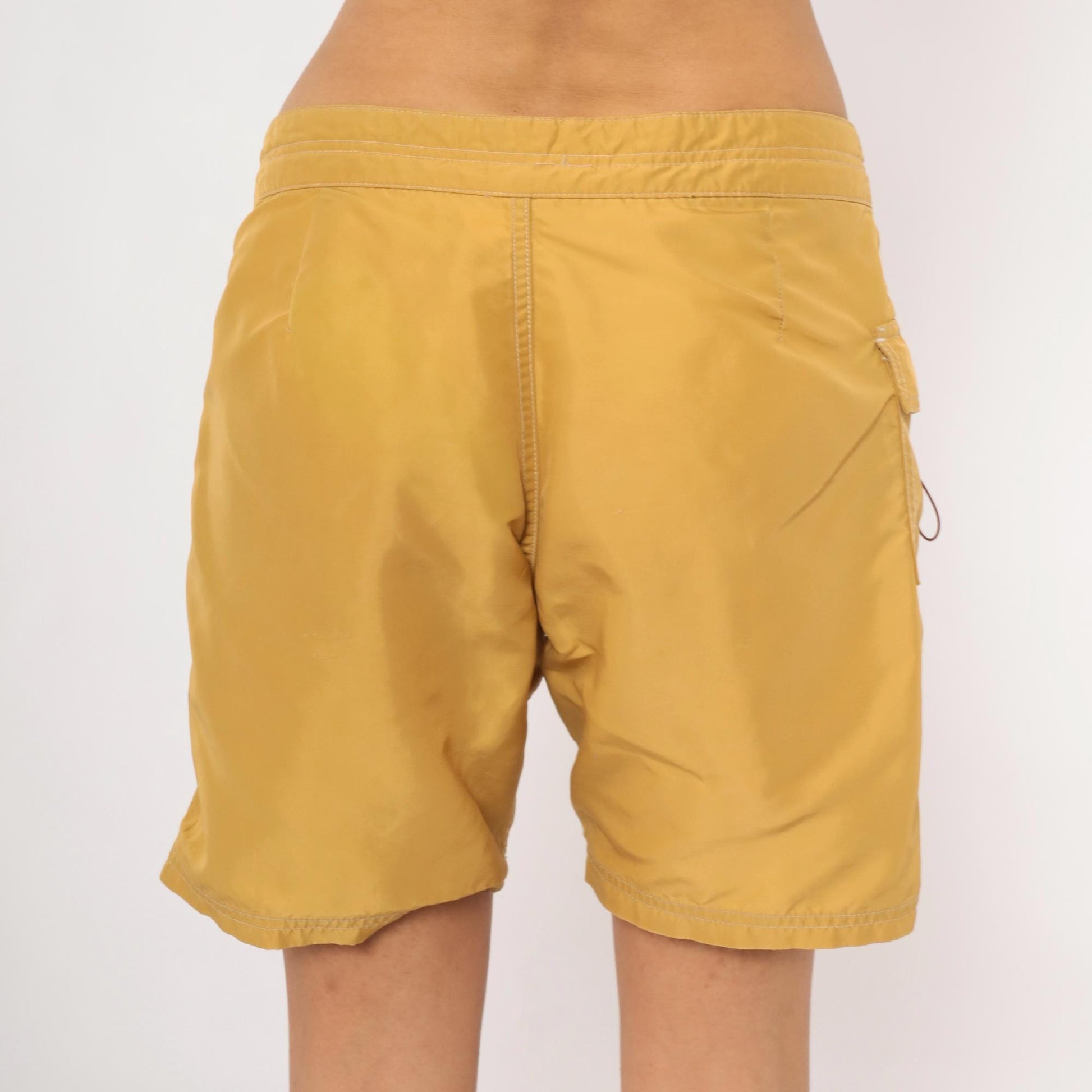 Y2K Kanvas by Katin Mustard Board Shorts Surfside California Embroidered Patch 32