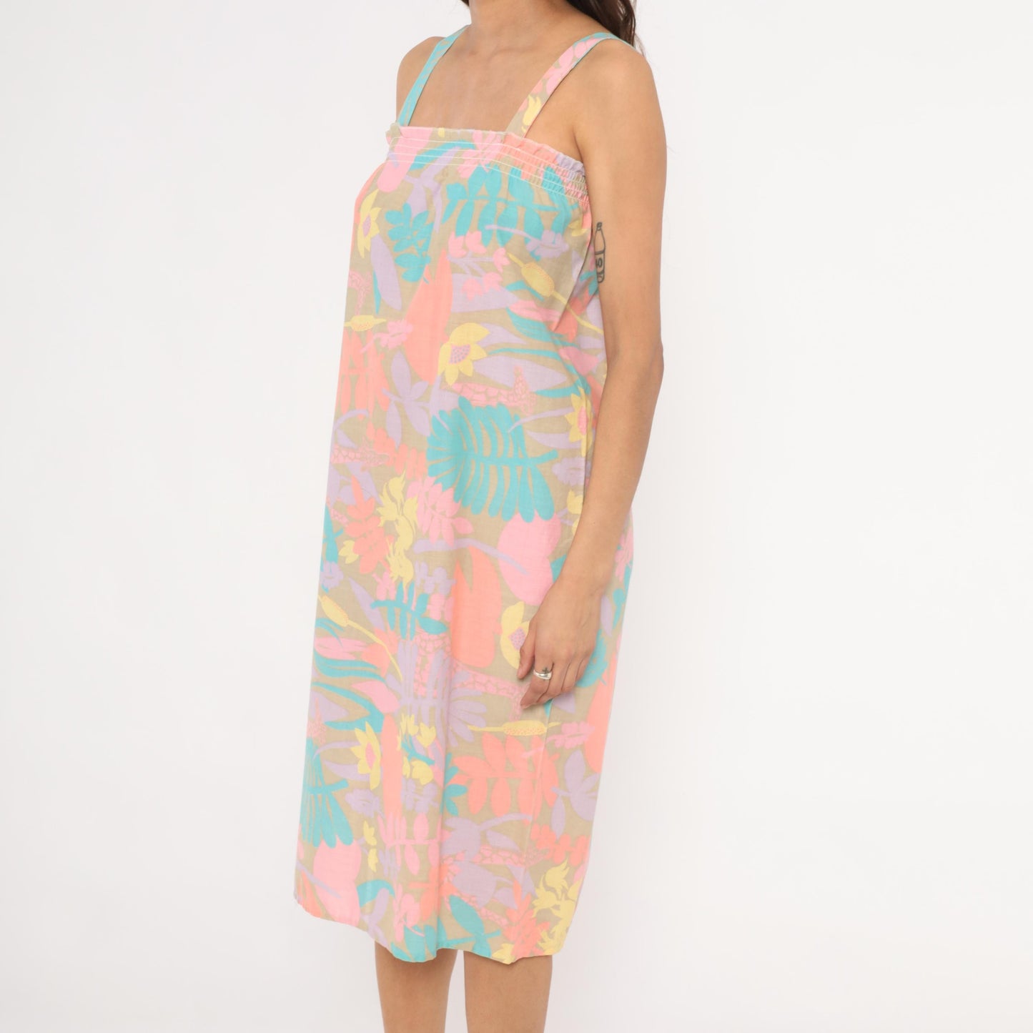 80s Tropical Floral Giraffe Sundress Pastel Coral Lavender Shift Small M