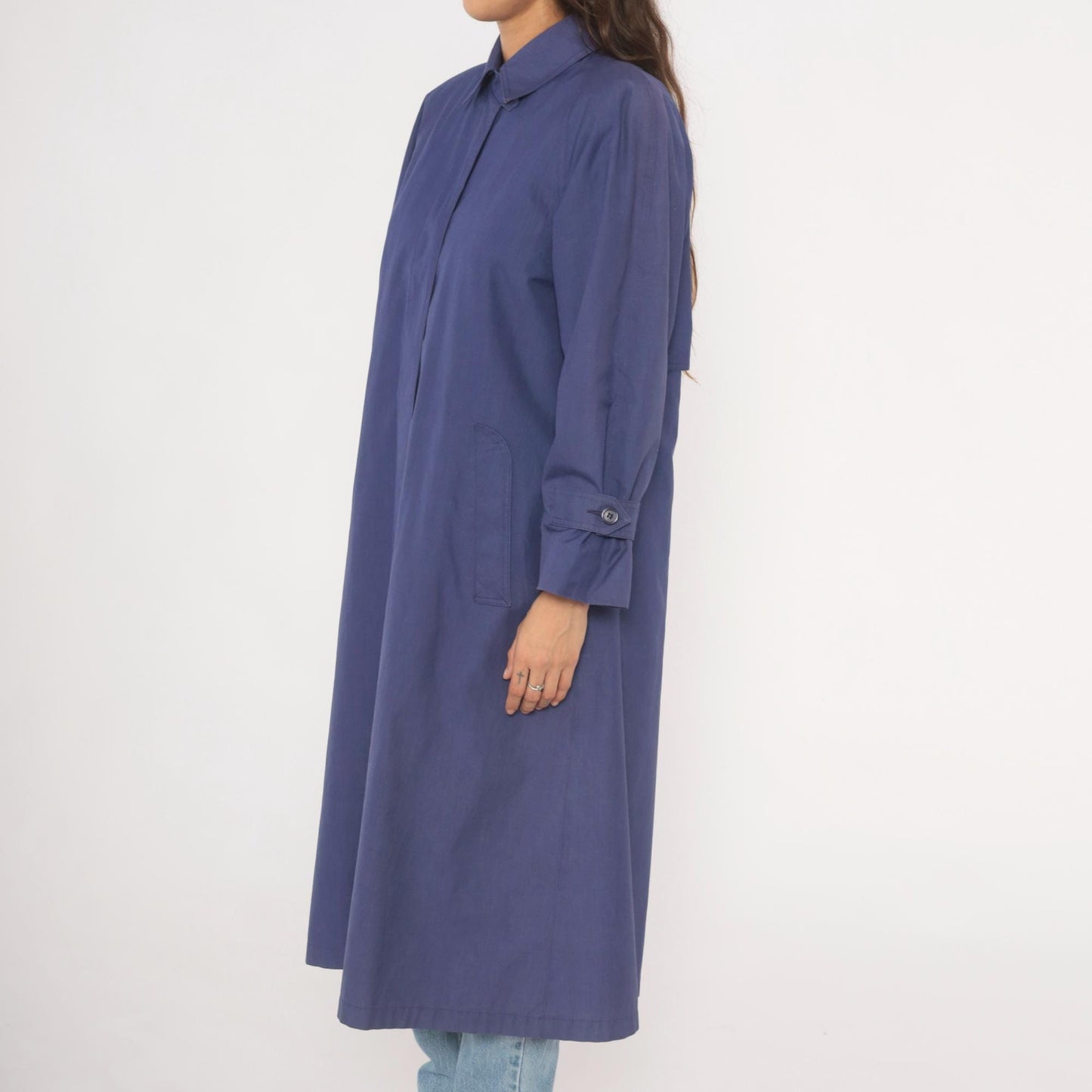 80s London Fog Periwinkle Trench Coat Cotton Midi Duster Medium M