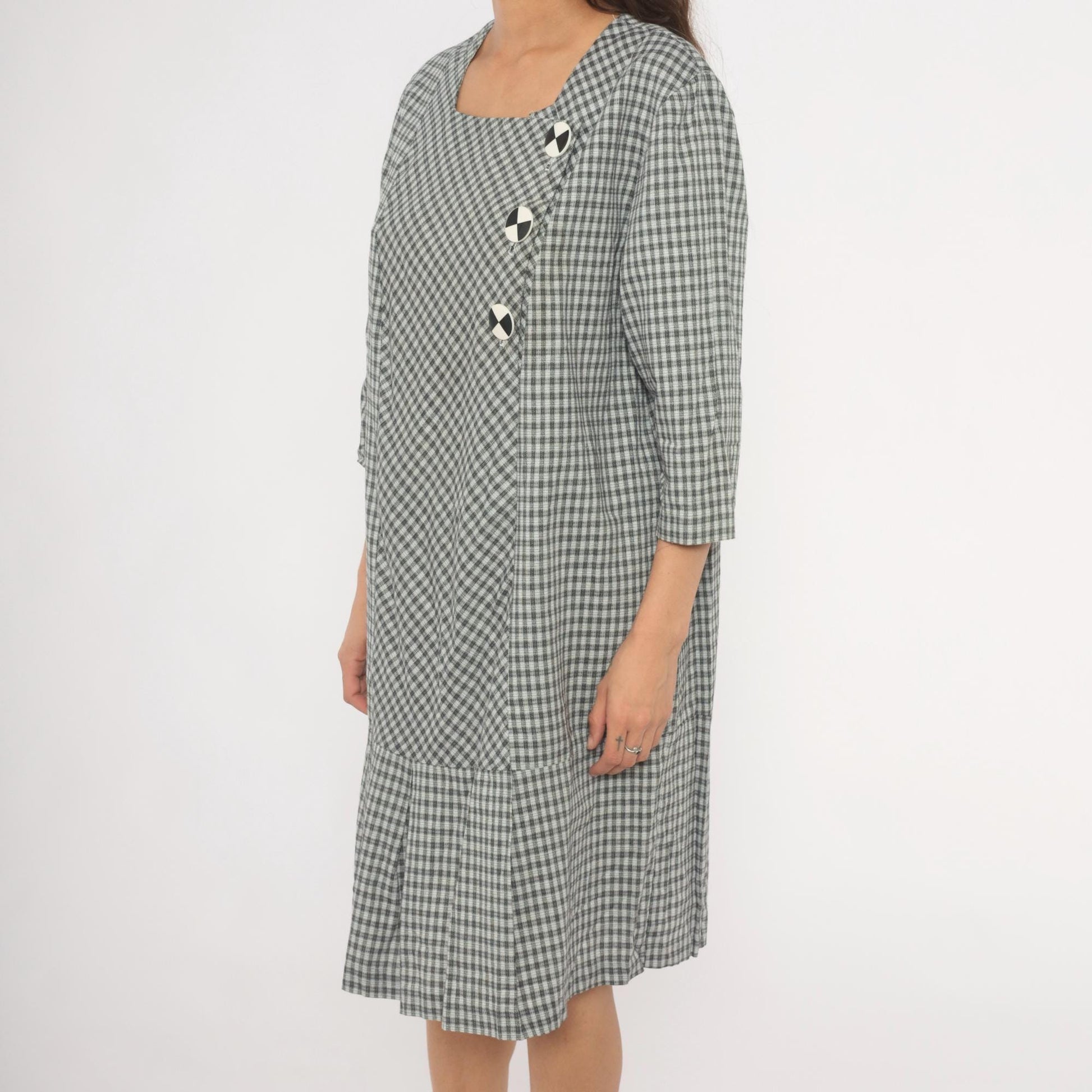 90s Be My Baby Black White Gingham Check Dress Square Neck Medium M